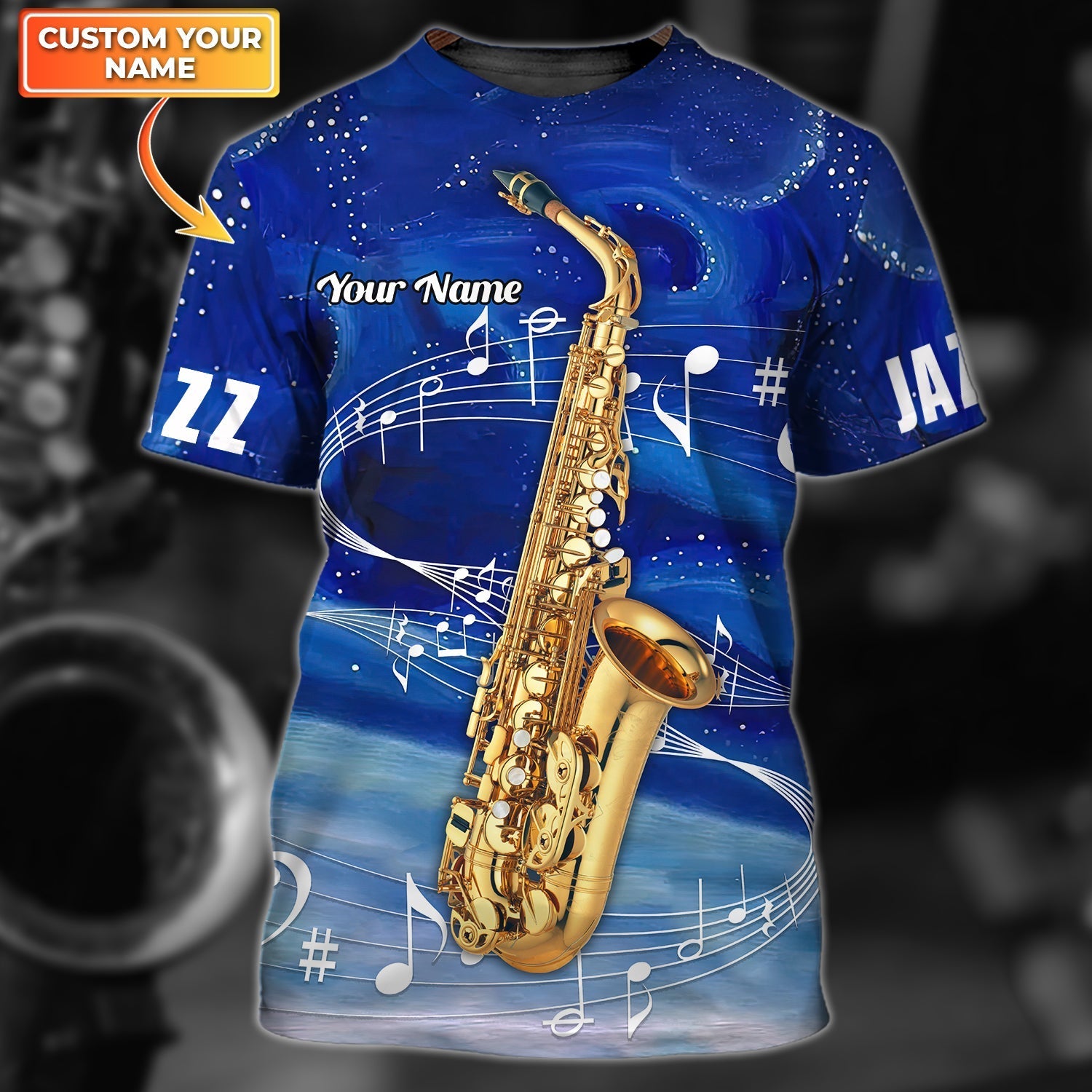 Custom Blue Saxophone 3D T Shirt Men Women/ Present To Musican Saxophone Team Uniform