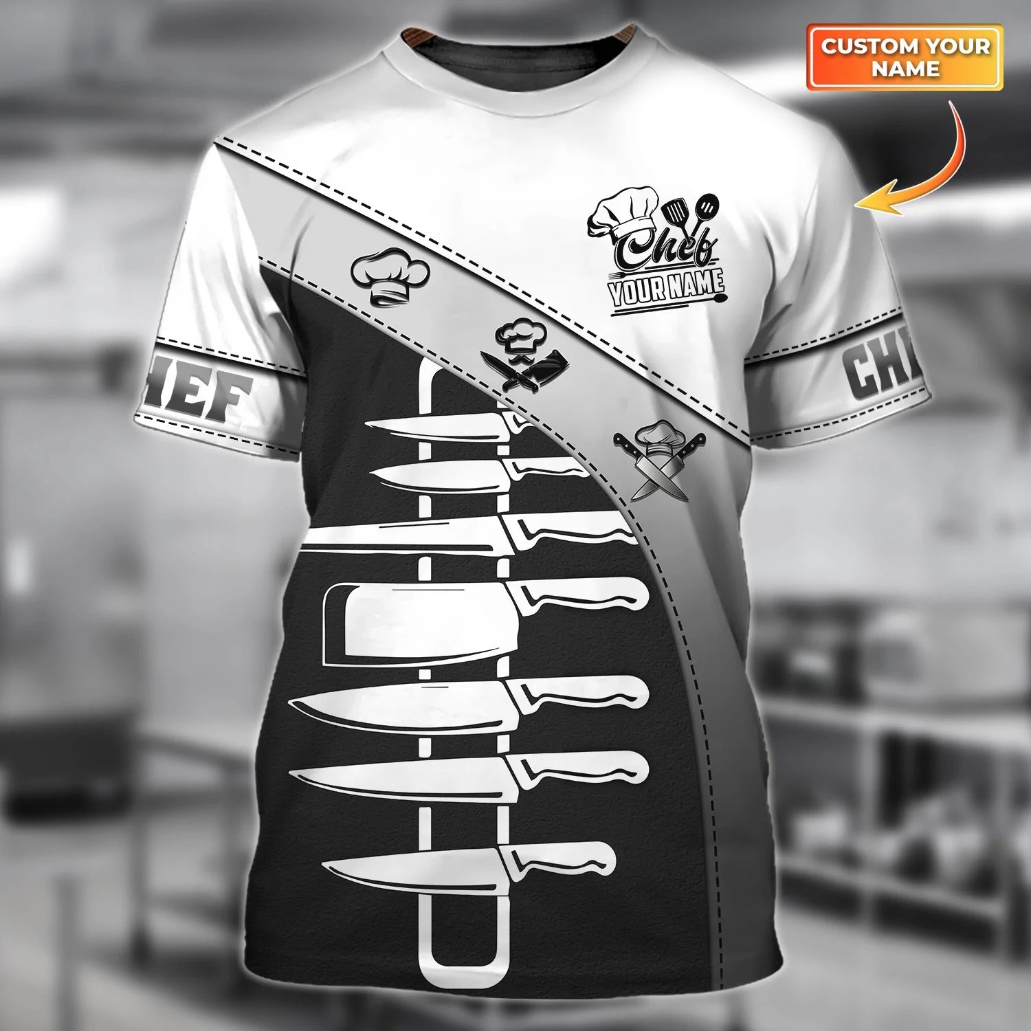 Custom Name Sublimation Chef Equipment On Shirt/ Knife Spoon Chef T Shirt For Men Women