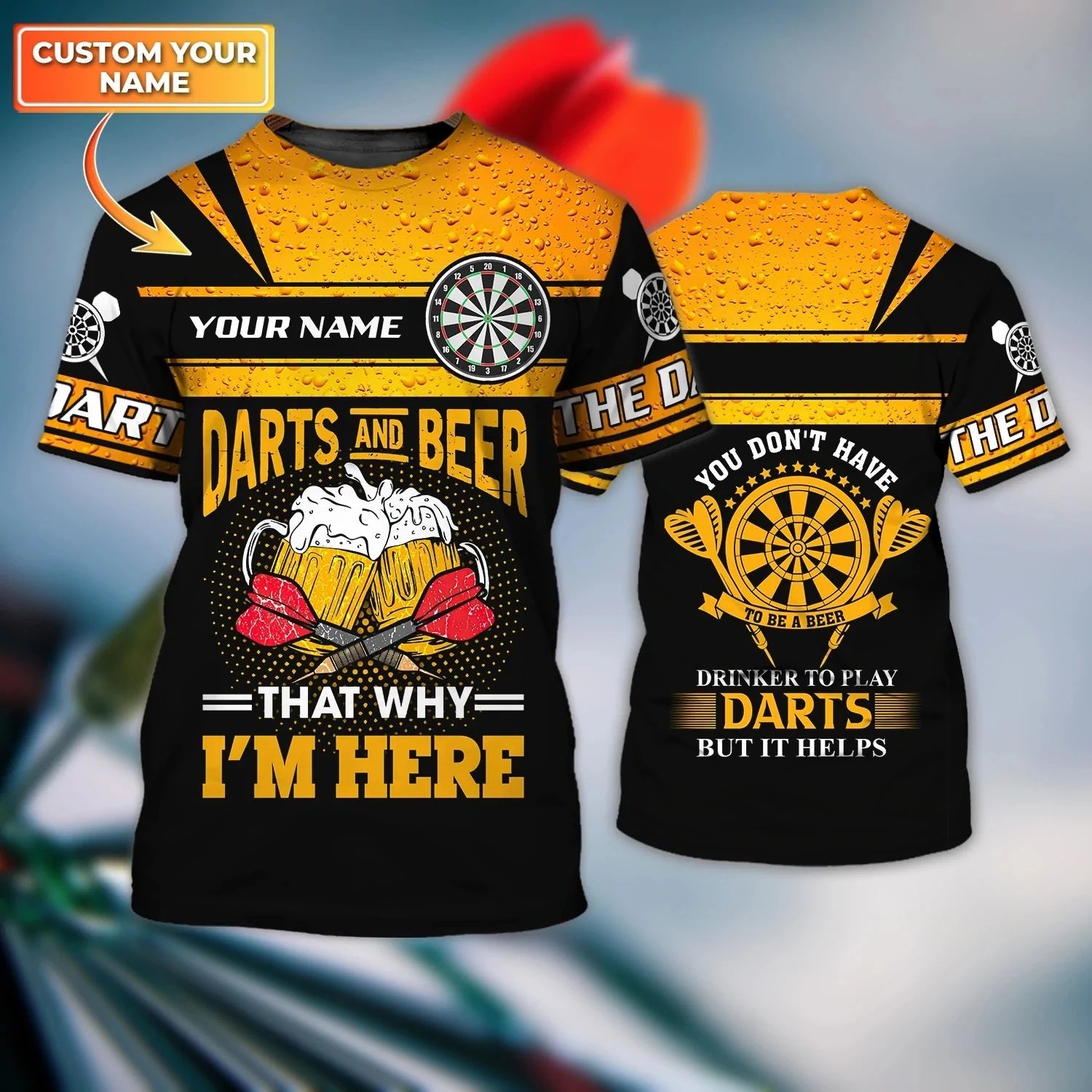 Custom With Name Dart And Beer 3D Full Printed Shirt For Best Dart Player/ Dart Lover/ Present Birthday Gift To Dart Player