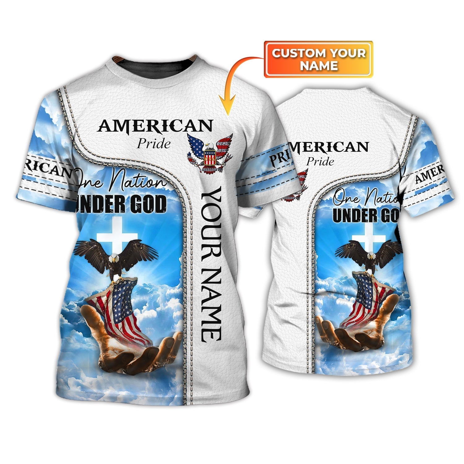 Personalized Pride American 3D Tee Shirt/ One Nation Under God Sublimation Shirt For 4Th Of July Gift