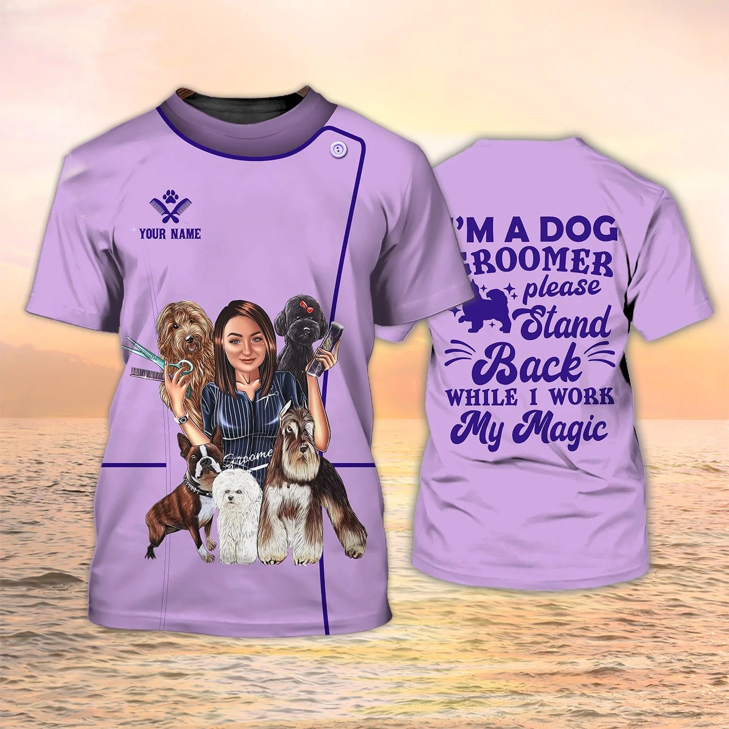 Custom 3D Purple Dog Groomer Shirt Men Women/ I Am A Dog Groomer/ Grooming Uniform/ Groomer Gifts