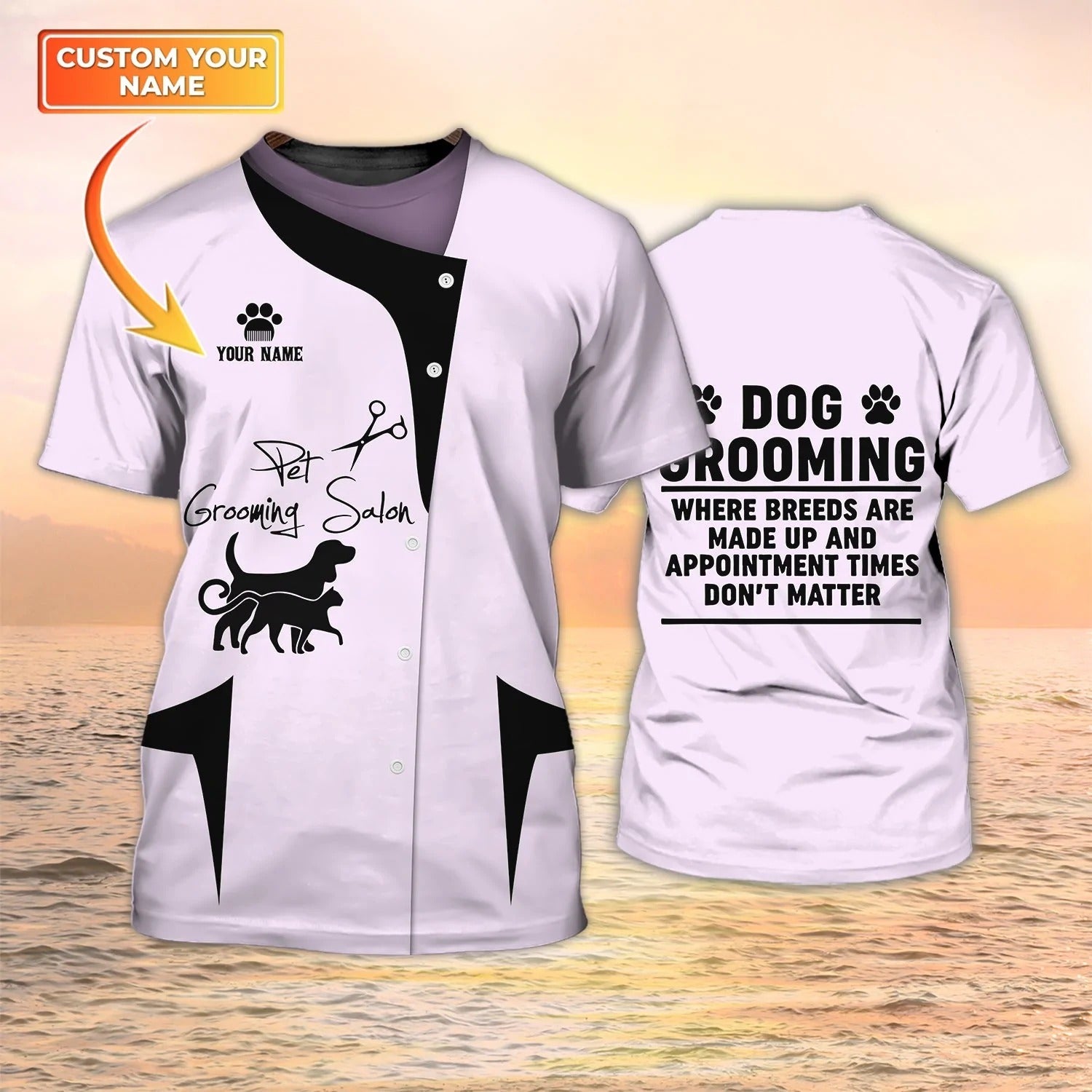 Dog Grooming 3D T Shirt Custom Name Dog Groomer Shirts Grooming Salon Uniform