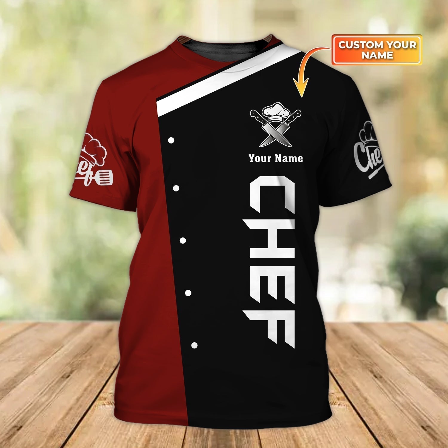 Personalized Name 3D Chef Shirt Black & Red Master Chef Uniform