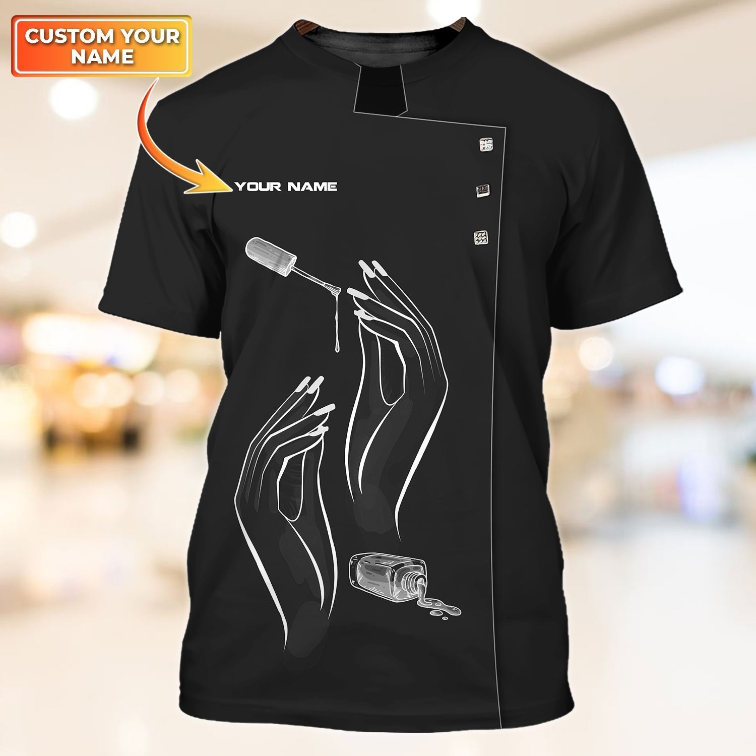 Personalized 3D All Over Printed Nail Technician Black T Shirt/ Nail Uniforms