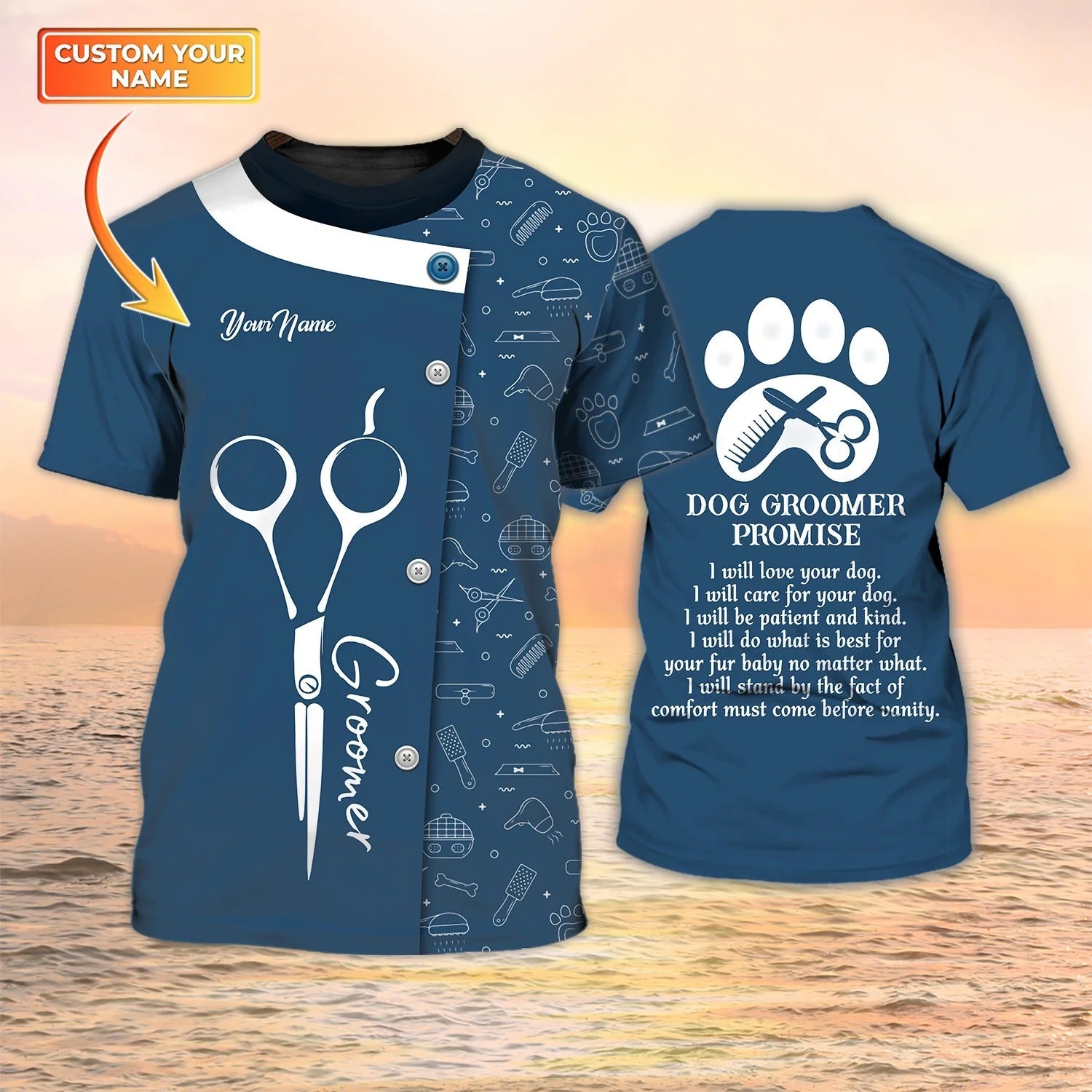 Custom Dog Groomer Shirt/ Promise Grooming Pet Salon Uniform Dog Groomer 3D Tshirt/ Groomer Gifts