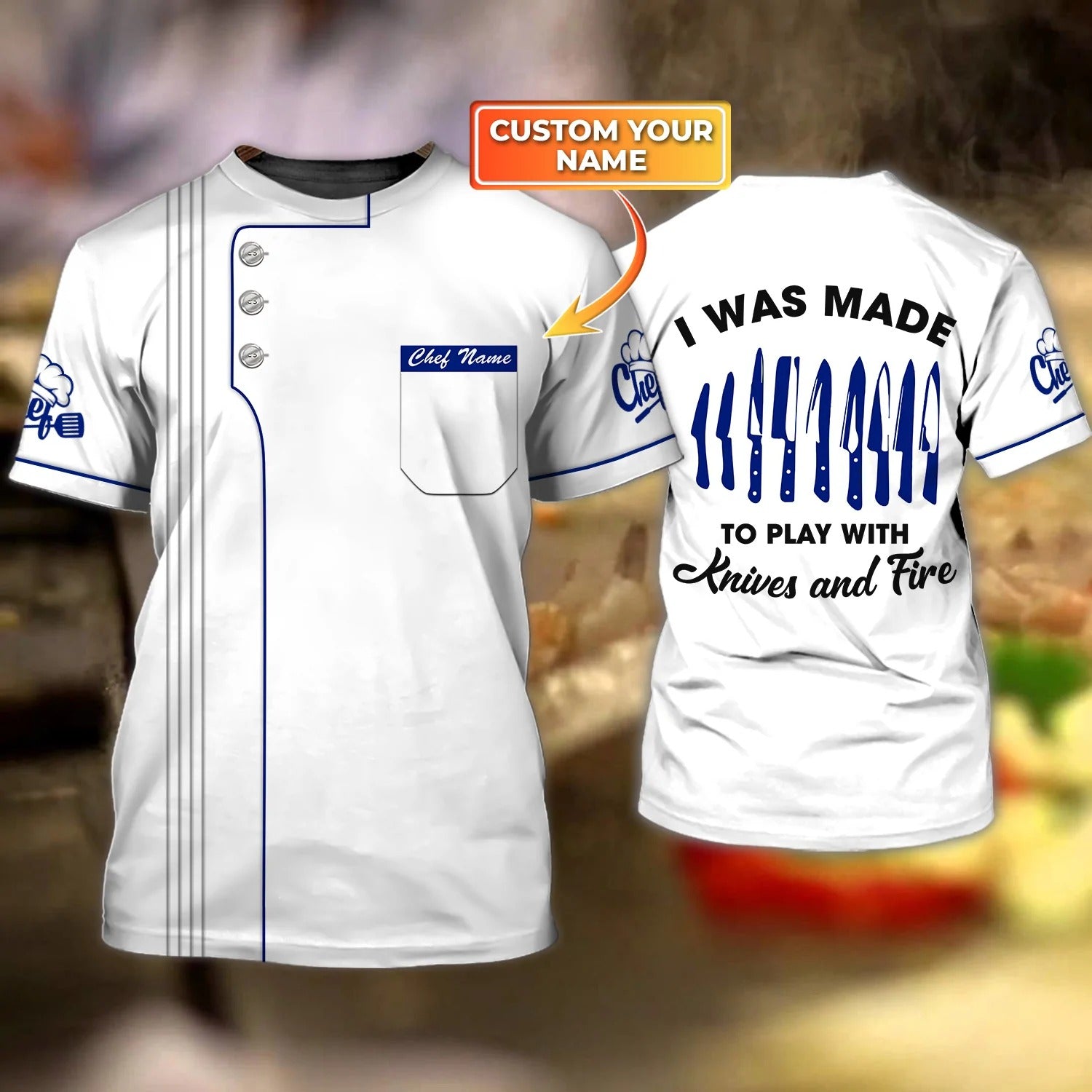 Personalized 3D all over printed Chef Shirt/ Play With Knives Fire/ Master Chef Shirts
