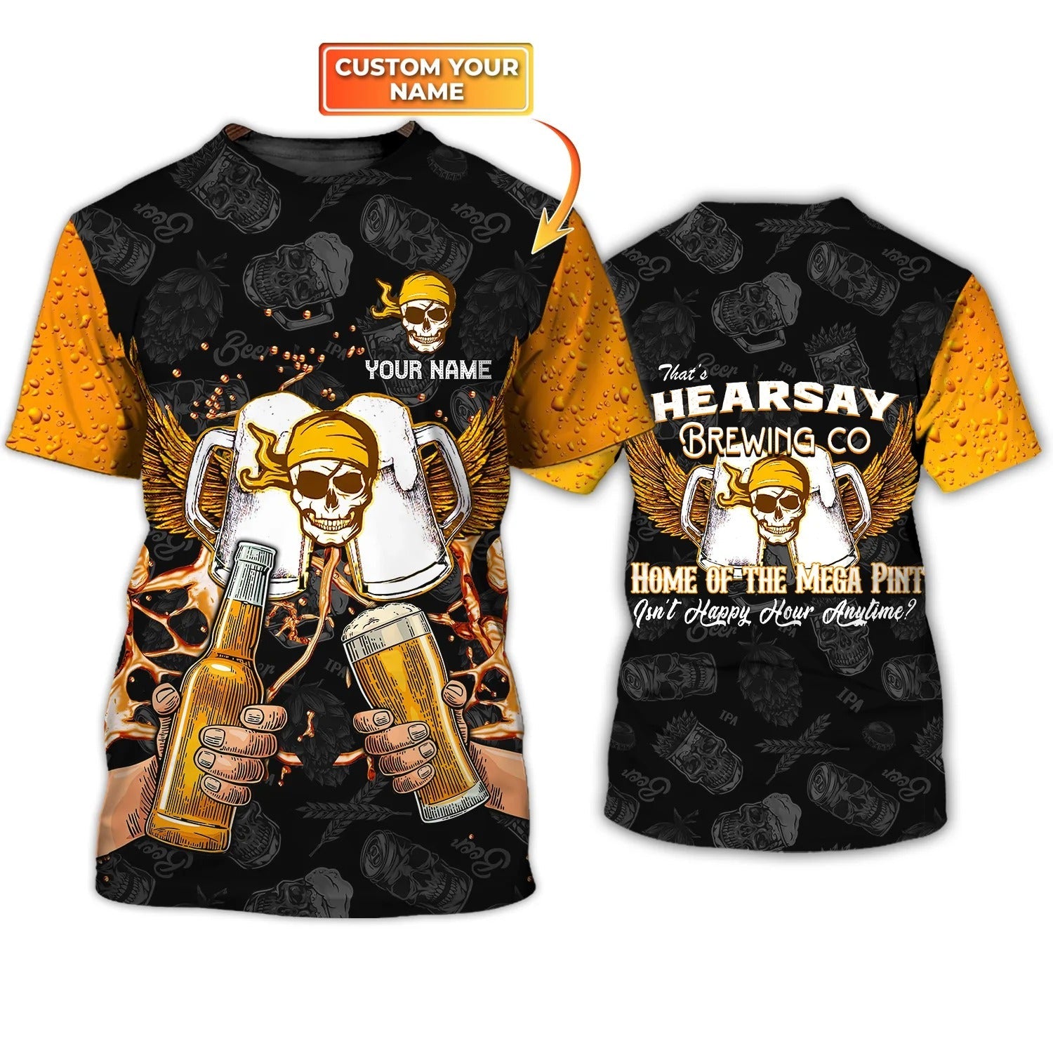Personalized Hearsay Brewing Co T Shirt Home Of The Mega Pint Skull And Beer Shirts