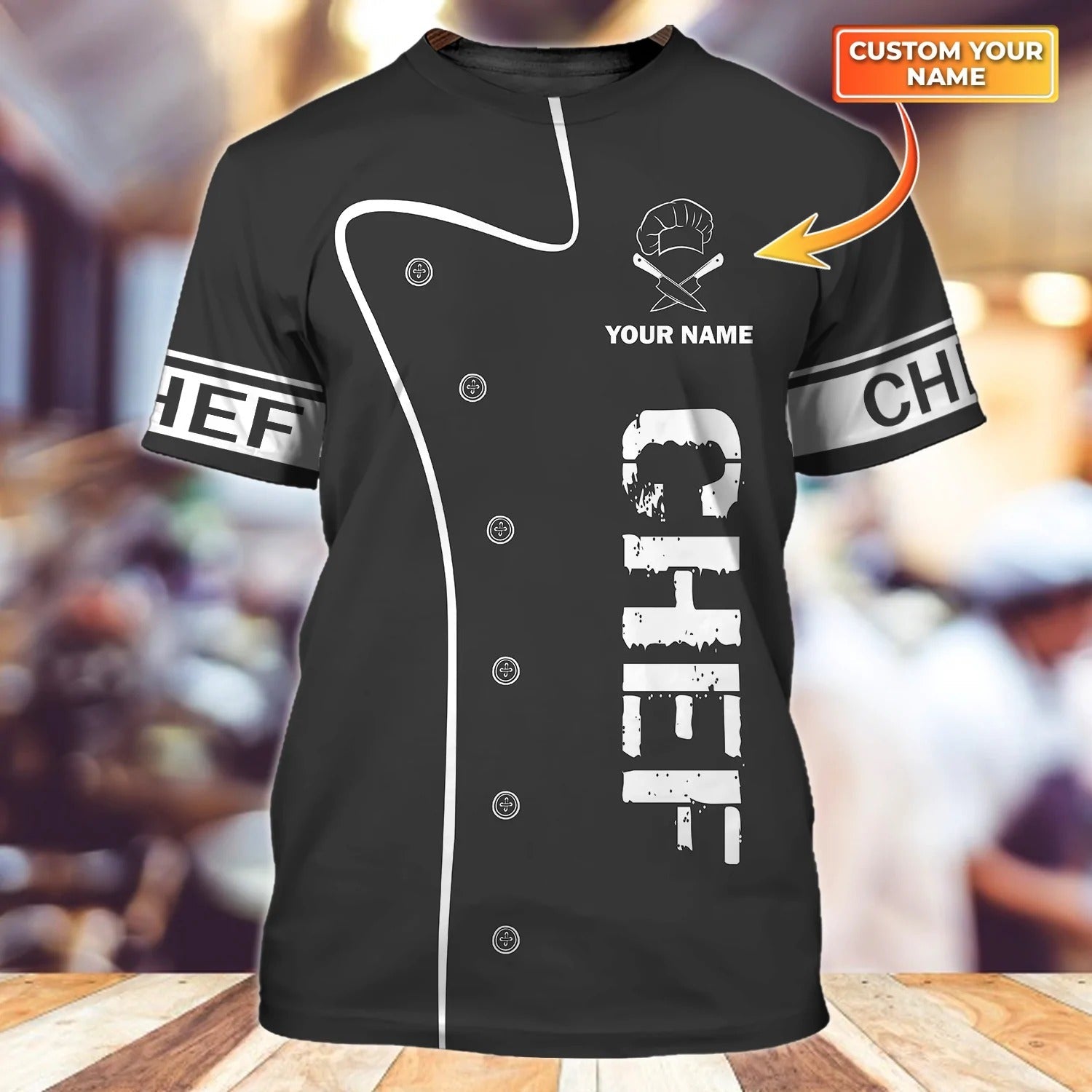 Customized With Name 3D Chef Shirt/ Black T Shirt For A Master Chef/ Unisex 3D Chef Shirt/ Gift Fir Chef