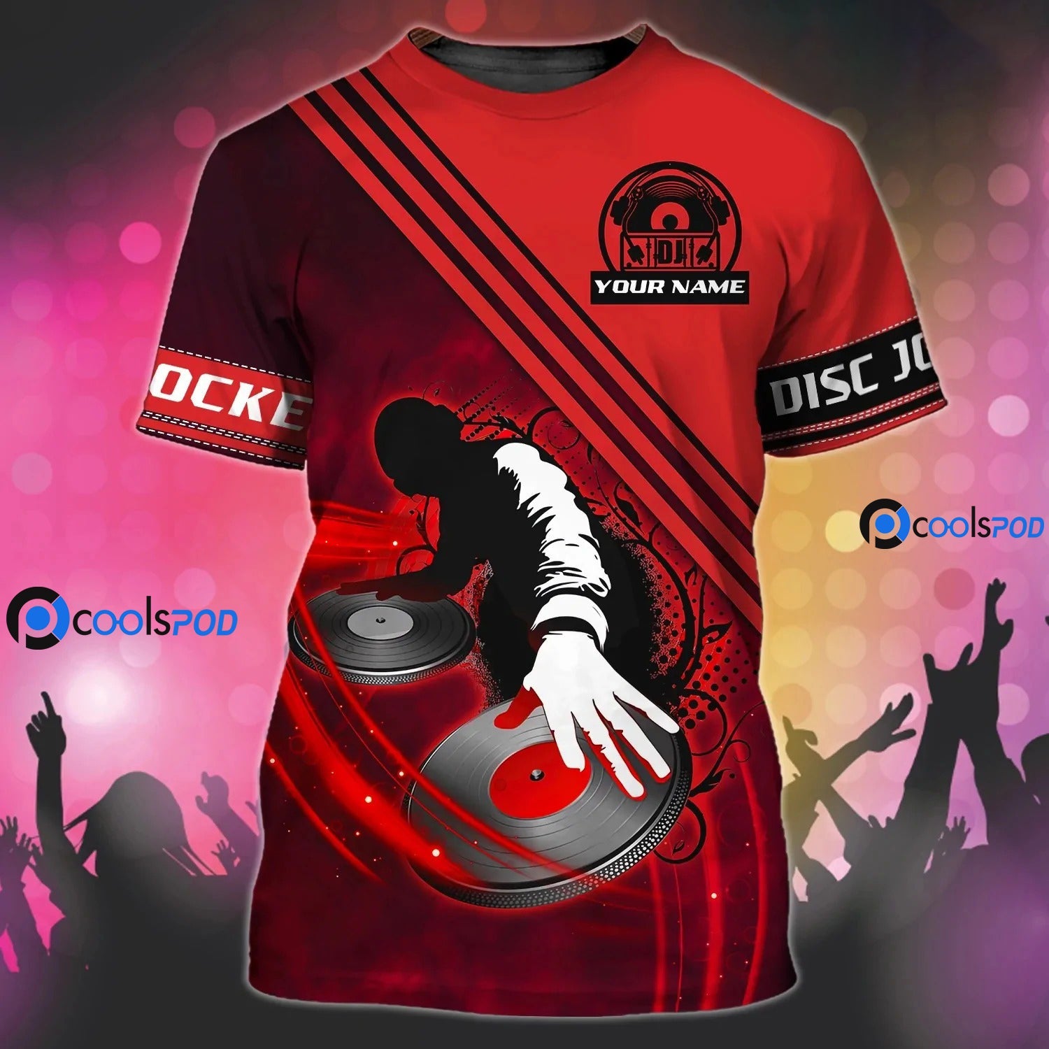 Personalized Red DJ Shirt/ 3D DJ Tshirt For Men Women/ Night Party Music Shirt/ Bar Club Uniform