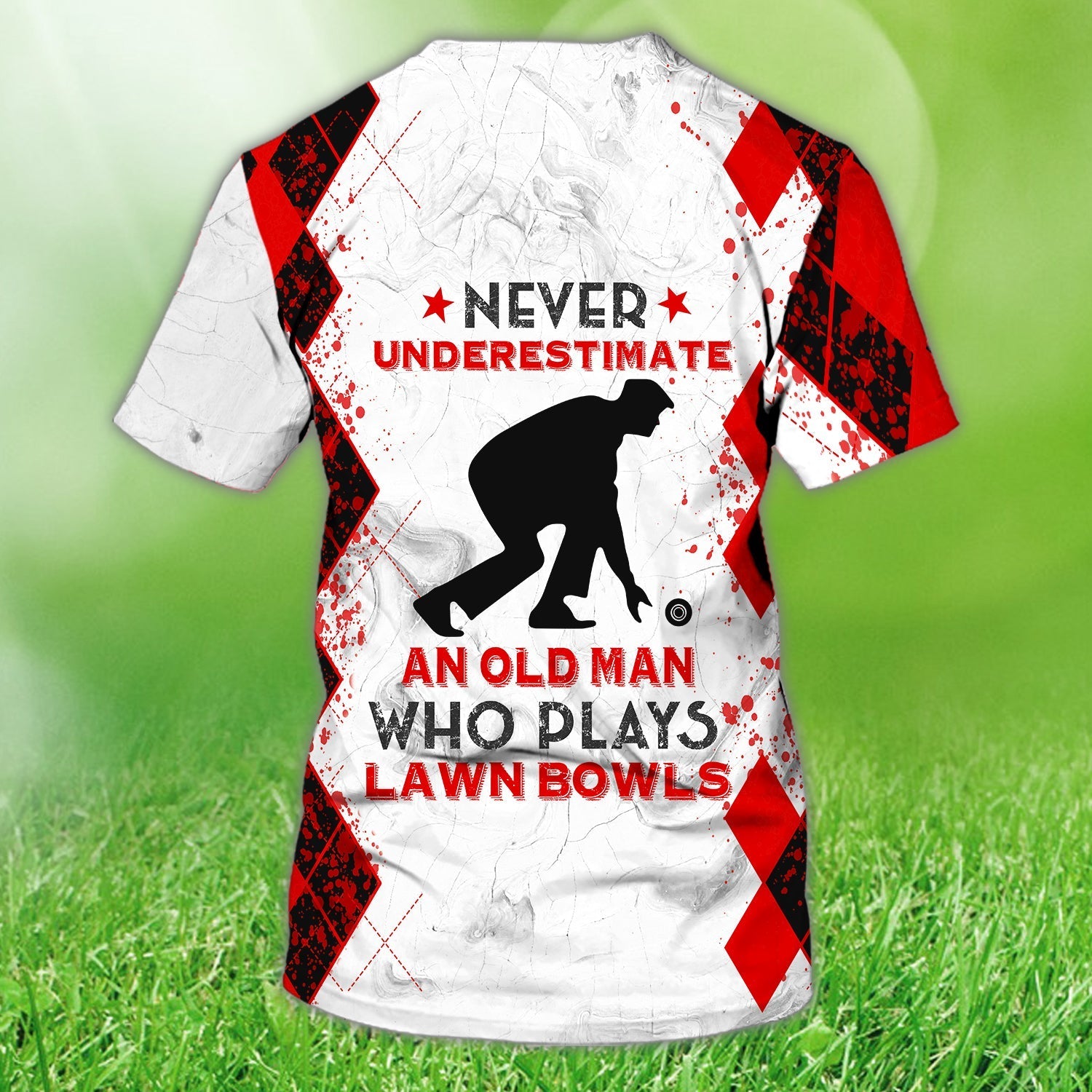Old Man Plays Lawn Bowls 3D Red T Shirt For Men Old Men Lawn Bowl Shirt