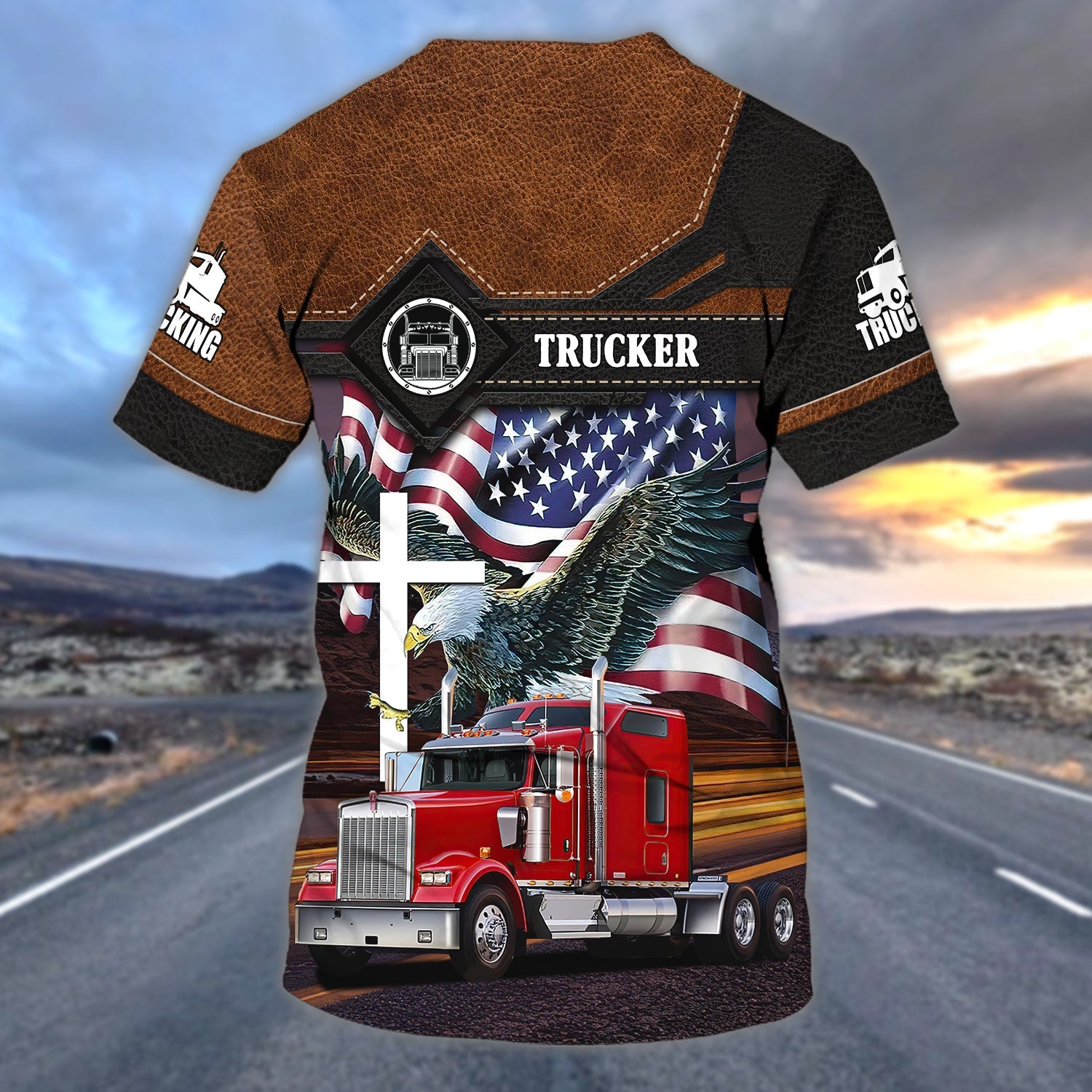 Personalized 3D All Over Print Trucking Shirt Eagle American Flag Pattern Shirt For A Truck Driver