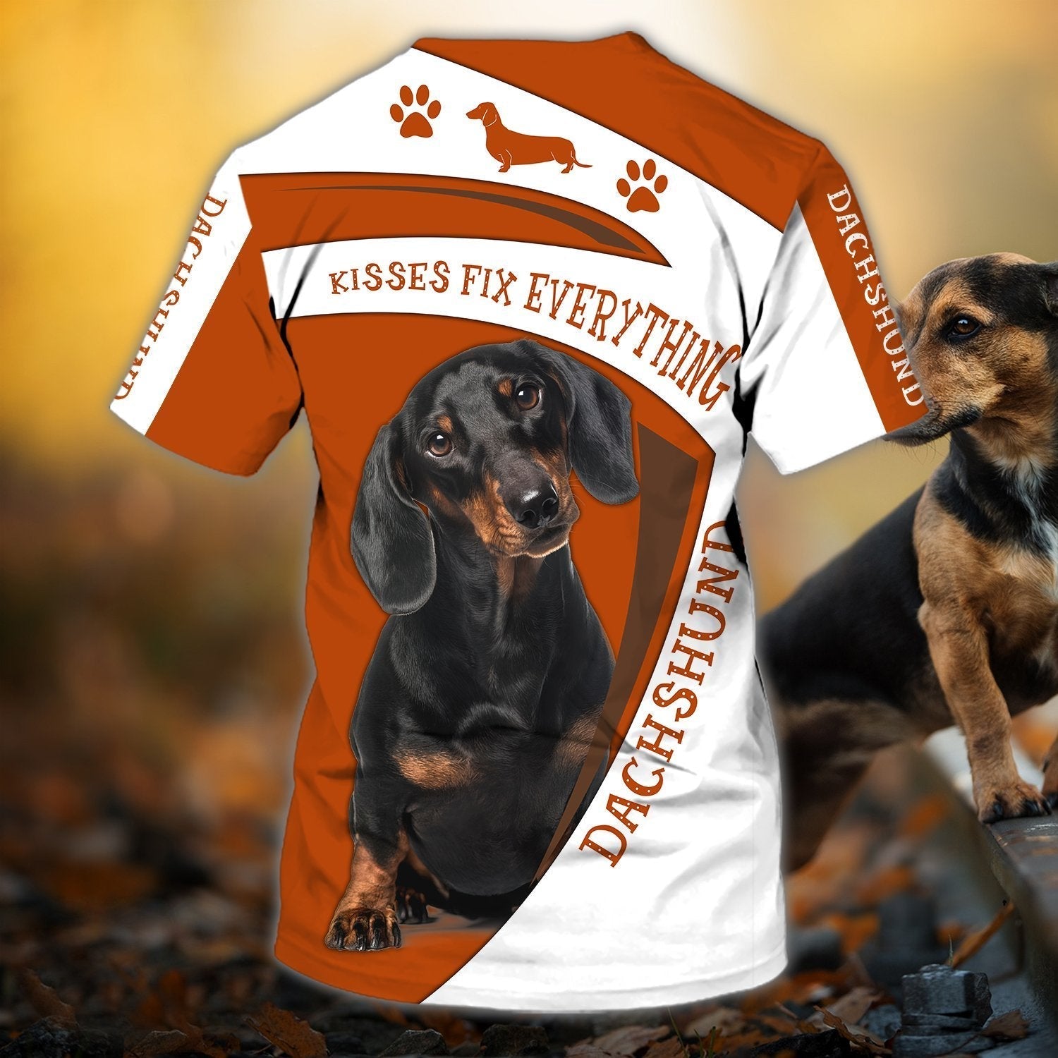 Personalized Name 3D Tshirt Dachshund Orange Cool Dog Shirts