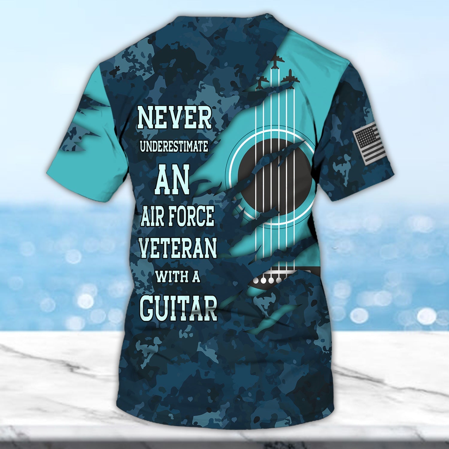 Never Underestimate An Air Force Veteran With A Guitar 3D T Shirt/ Sublimation Shirts For Guitar Lovers