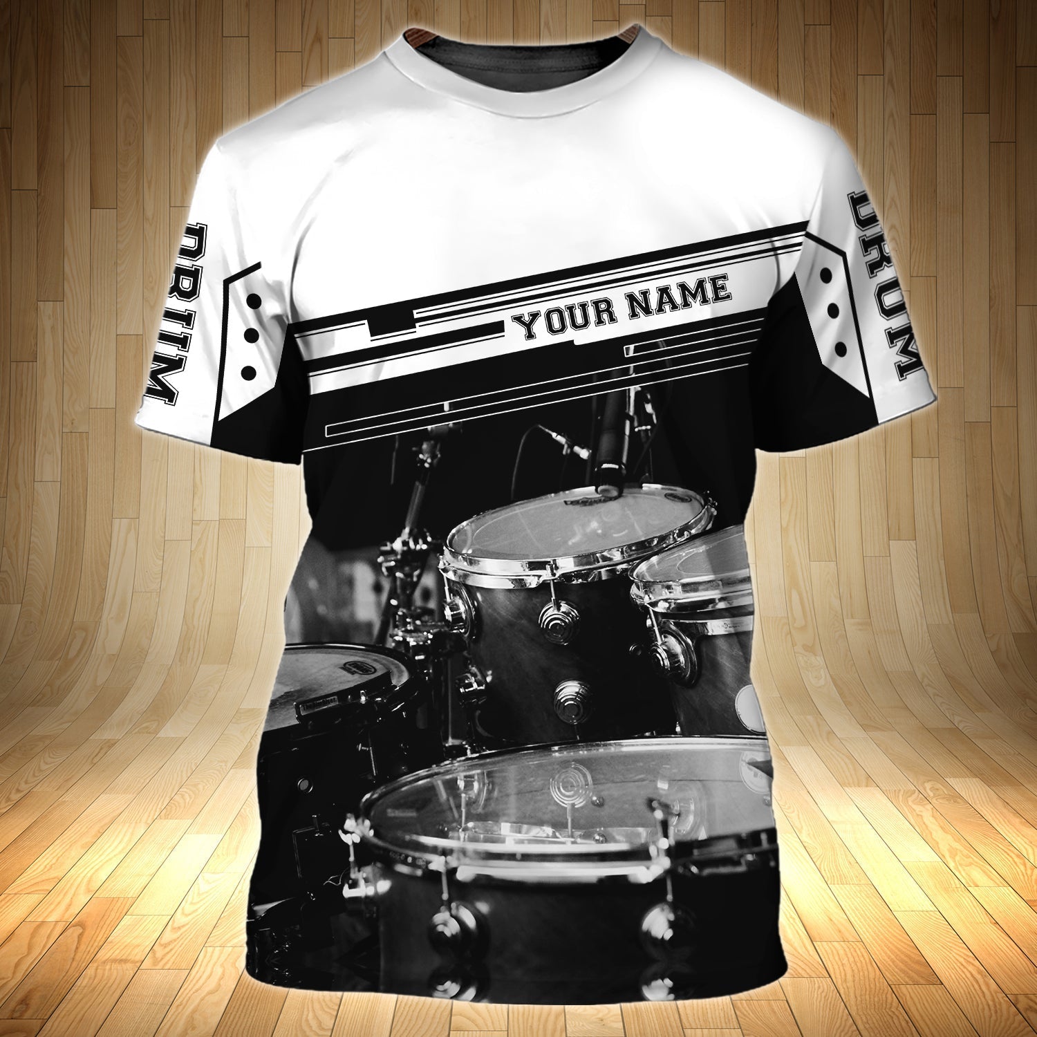 Personalized With Name 3D Shirt Drum Black And White For Drummer/ Sublimation Shirts For Drum Lover