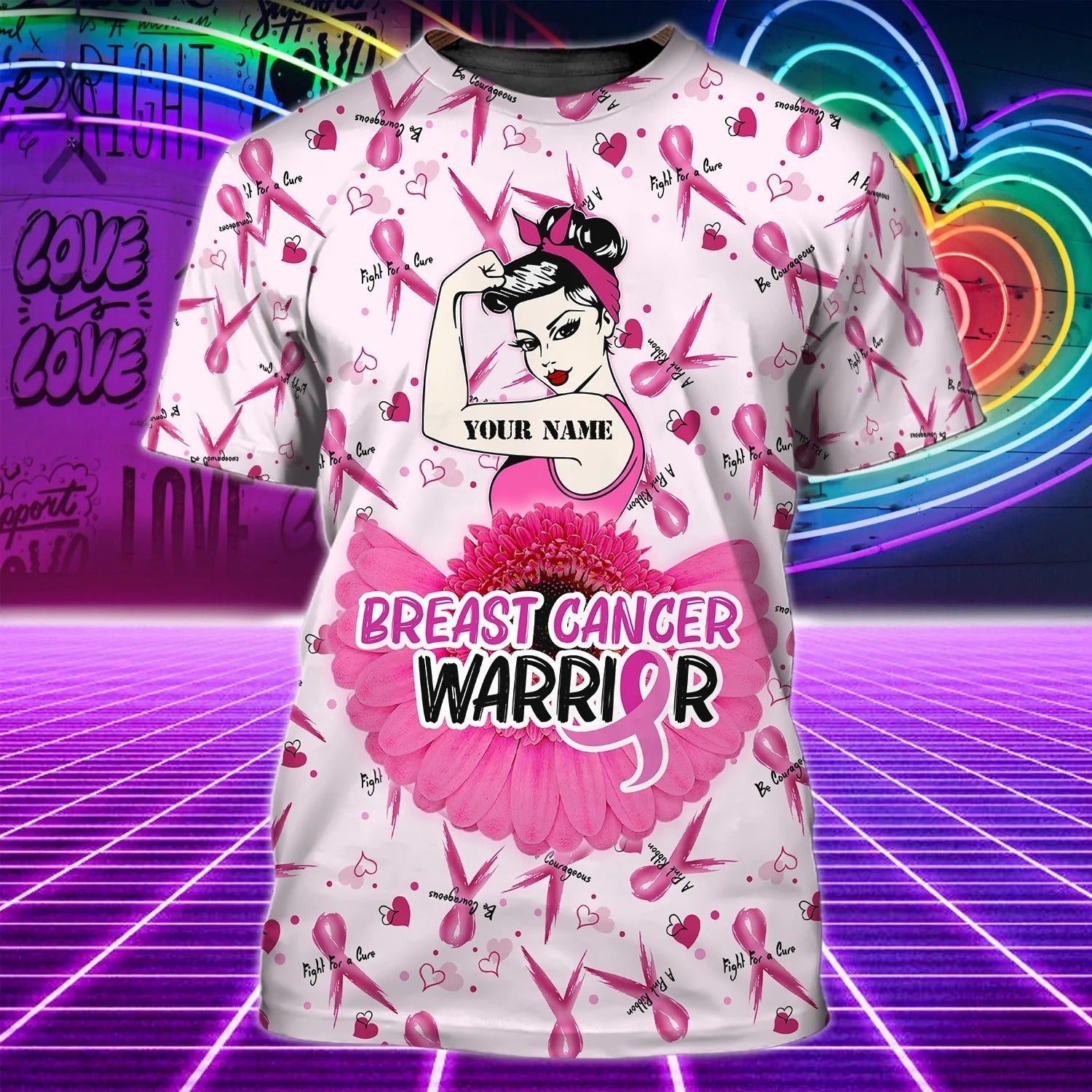 Custom Women Breast Cancer Warrior Shirt/ Breast Cancer Survivor 3D Print Shirt