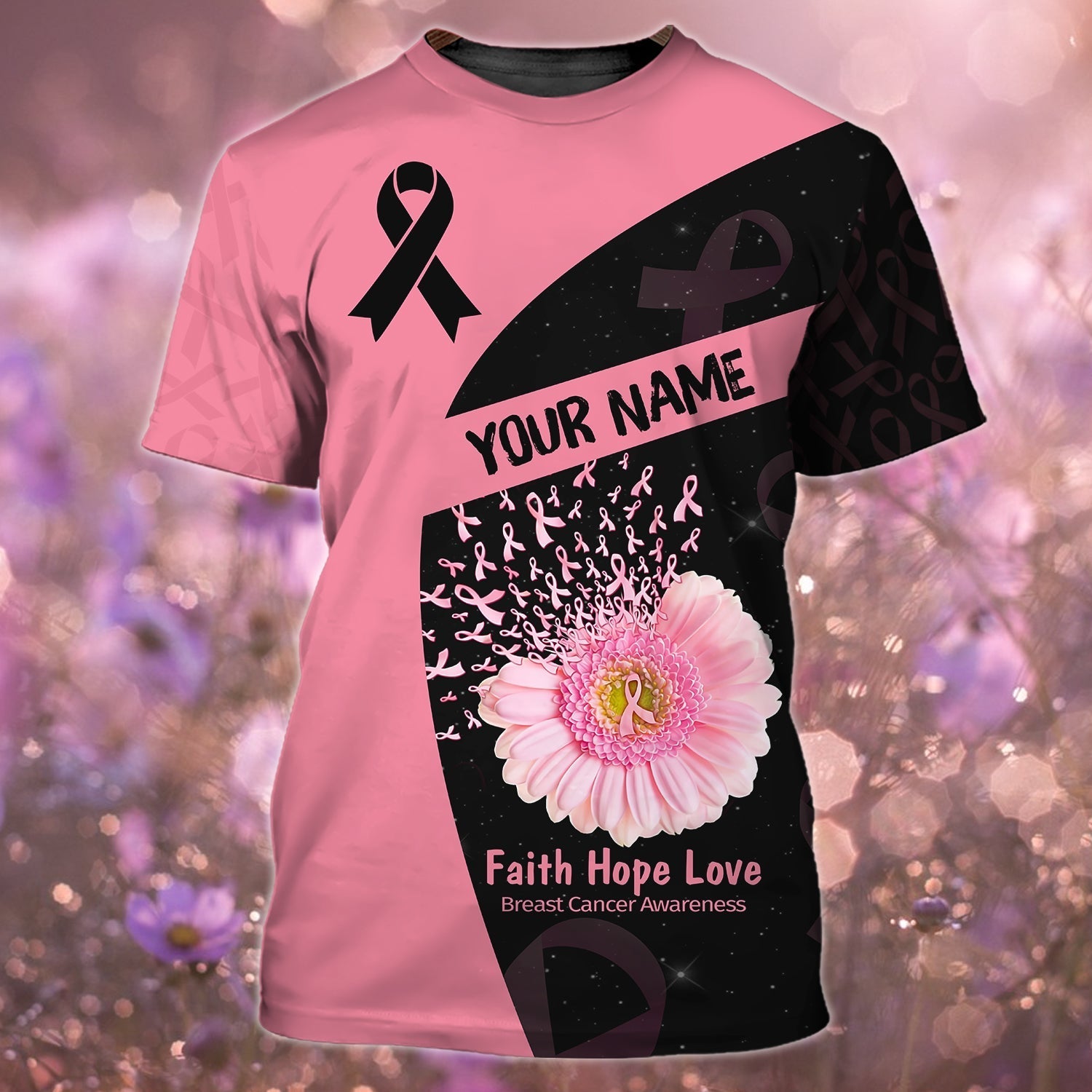 3D T Shirt Breast Cancer/ Personalized Name 3D Cancer Shirt