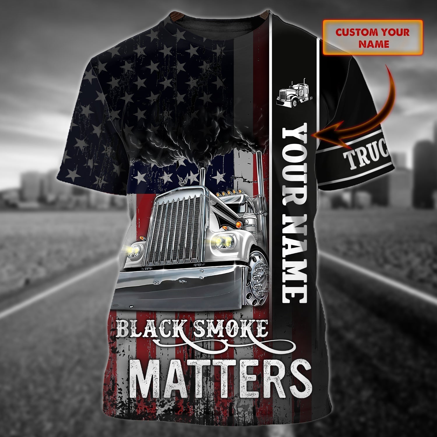 Custom Trucker T Shirt Black Smock Matters American Flag Pattern Shirt For Truck Driver