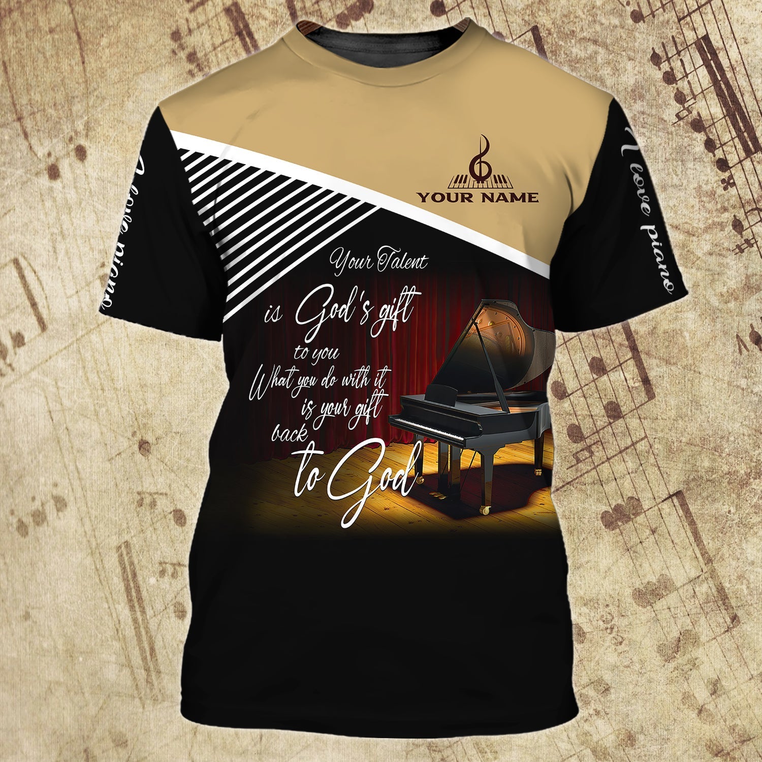 Customized 3D All Over Print Piano T Shirt For Him Her/ Love Piano Shirts/ Sumlimation Piano On Tshirt