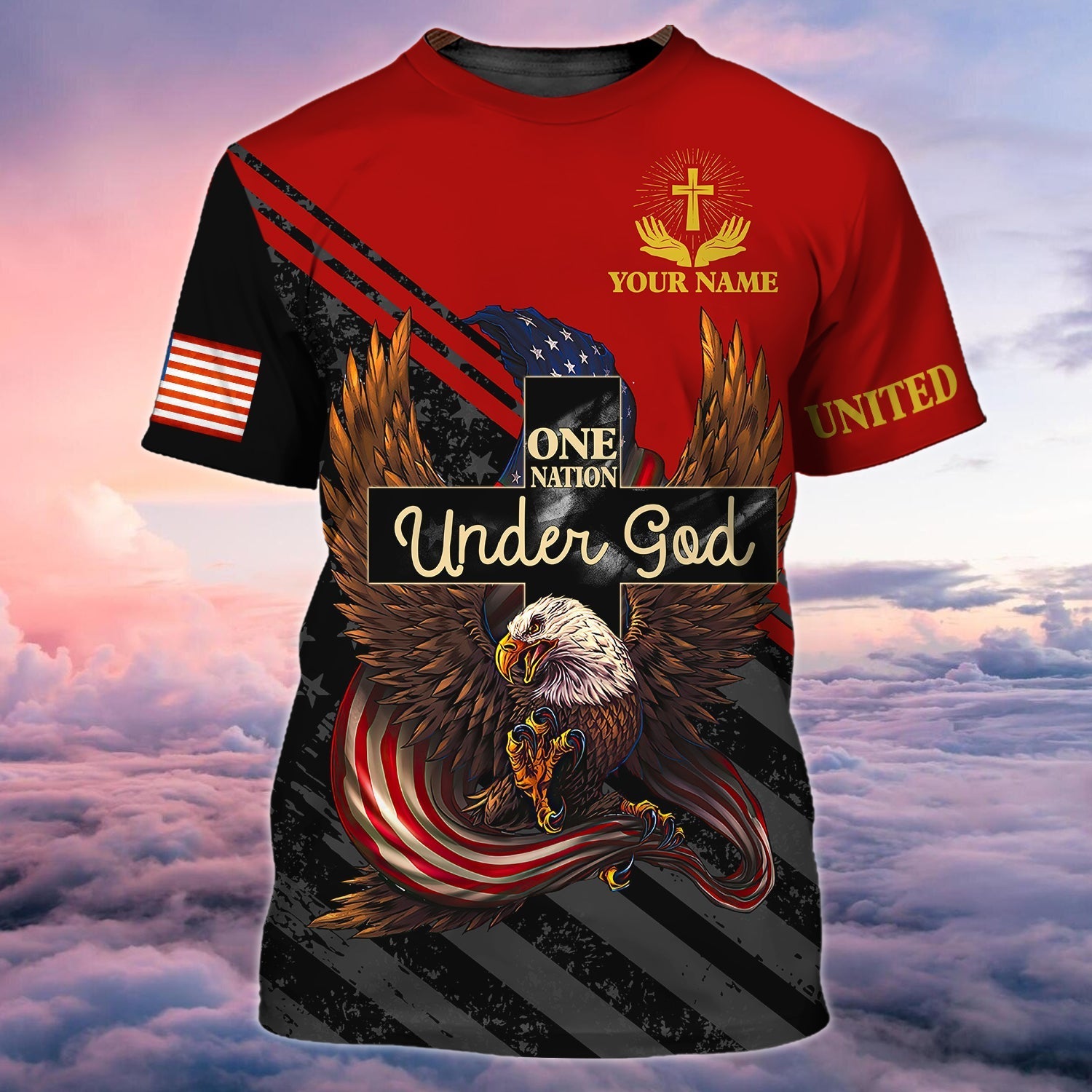 Personalized 4Th Of July 3D Full Print Shirt/ Patriotic American Eagle Tee 3D Shirts/ One Nation Under God Shirts