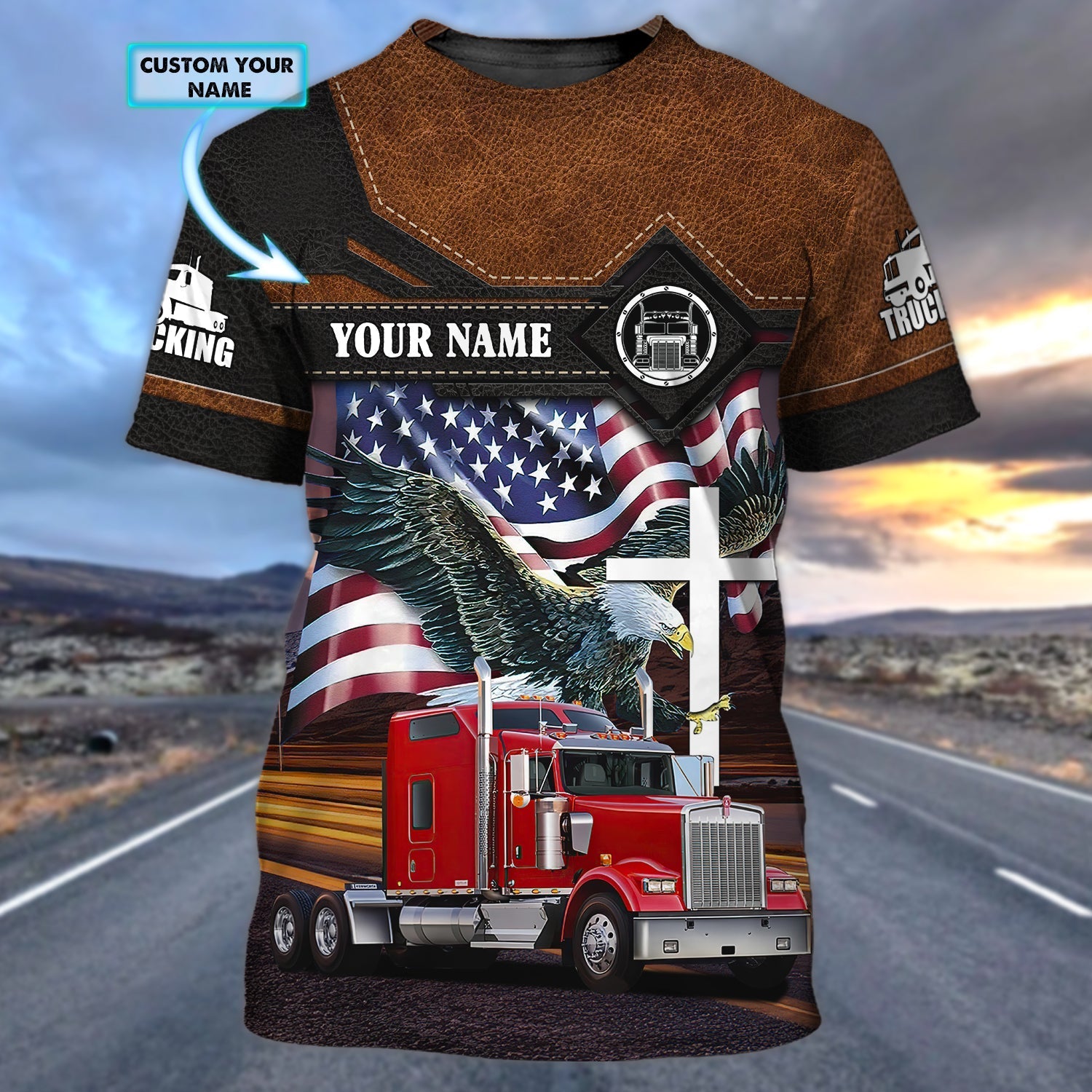 Personalized 3D All Over Print Trucking Shirt Eagle American Flag Pattern Shirt For A Truck Driver