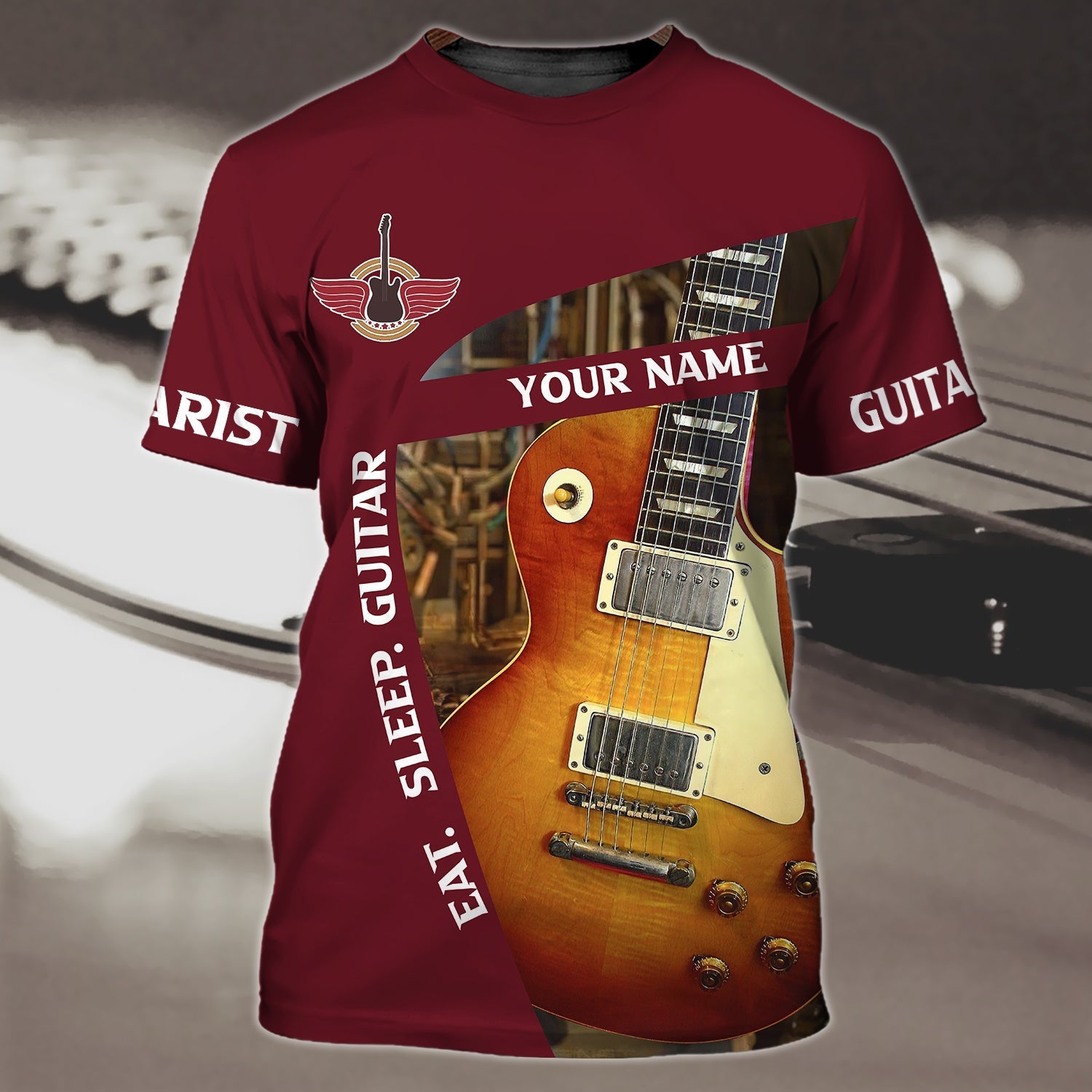 Customized Guitarist 3D Full Print Tee Shirt/ Eat Sleep With Guitar/ Guitar Lover Special Gifts