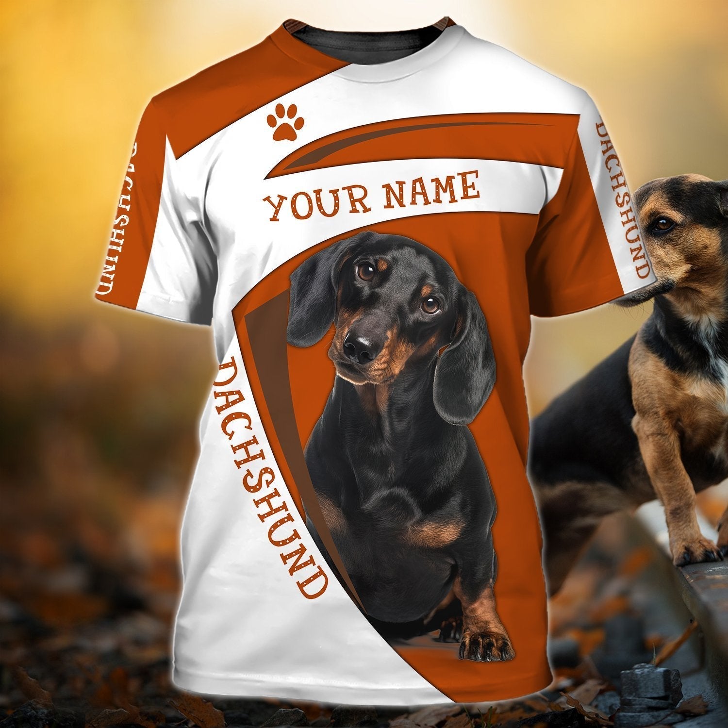 Personalized Name 3D Tshirt Dachshund Orange Cool Dog Shirts