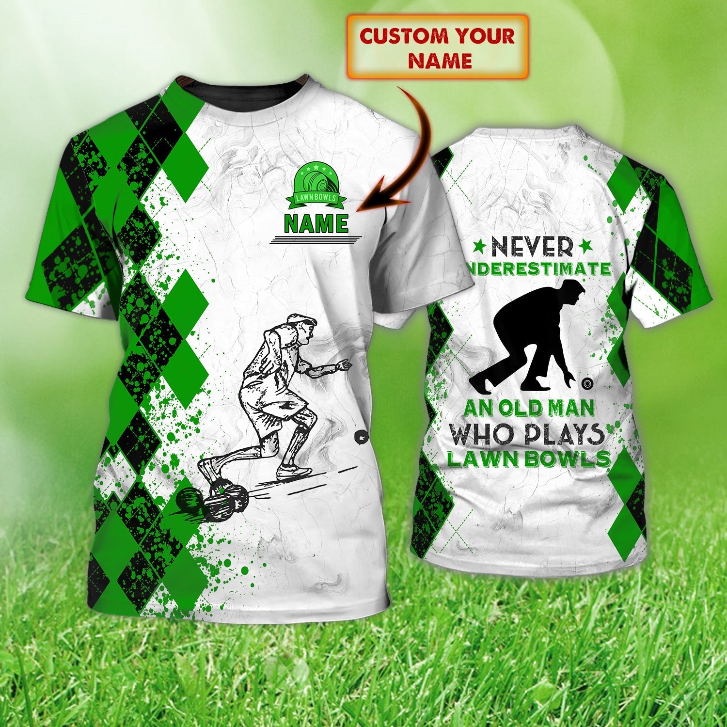 Custom Old Man Plays Lawn Bowls Green T Shirt Funny Lawnbowl Shirts