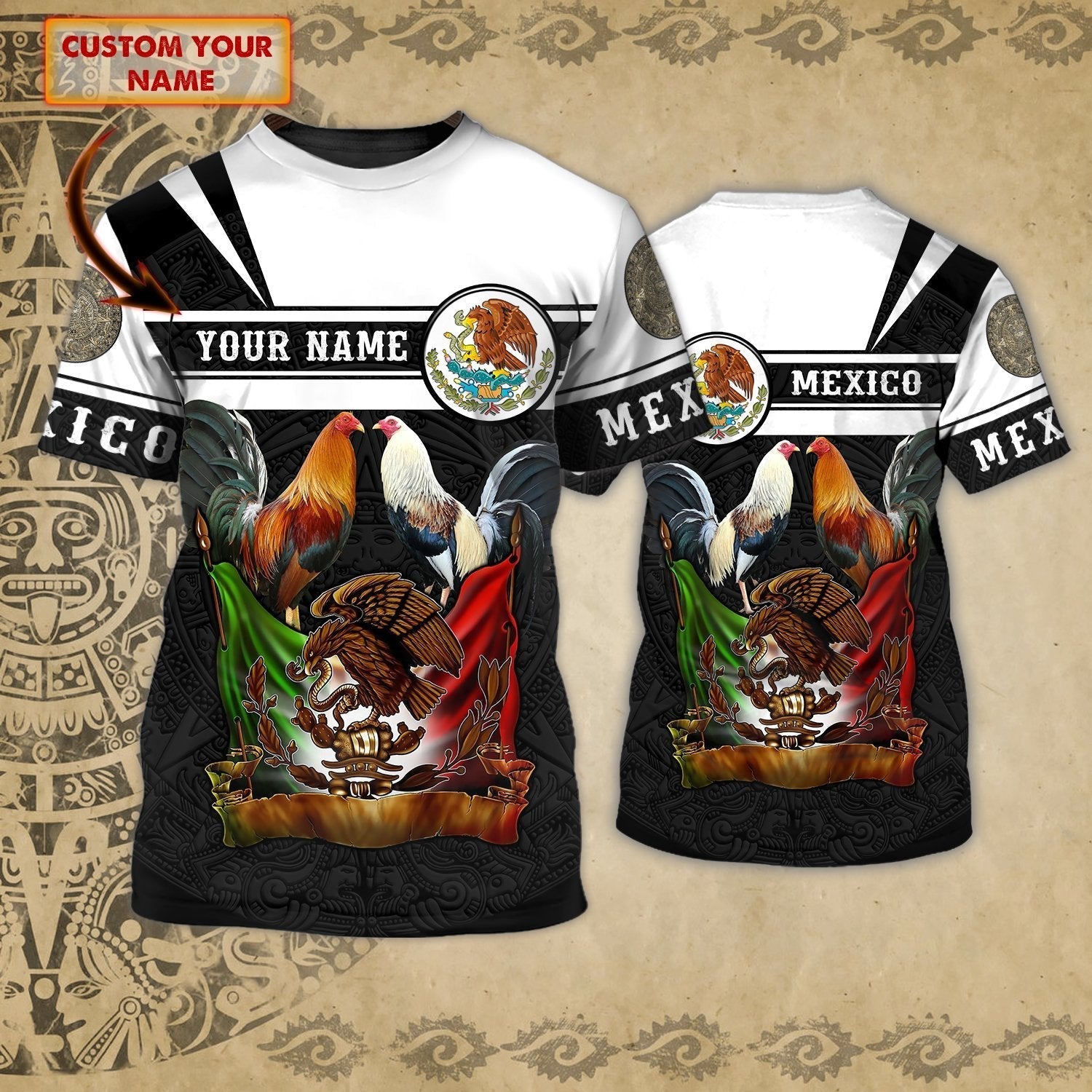 Customized 3D full printed Mexico Shirt/ Rooster and Eagle Mexican Shirt/ Mexico Shirts