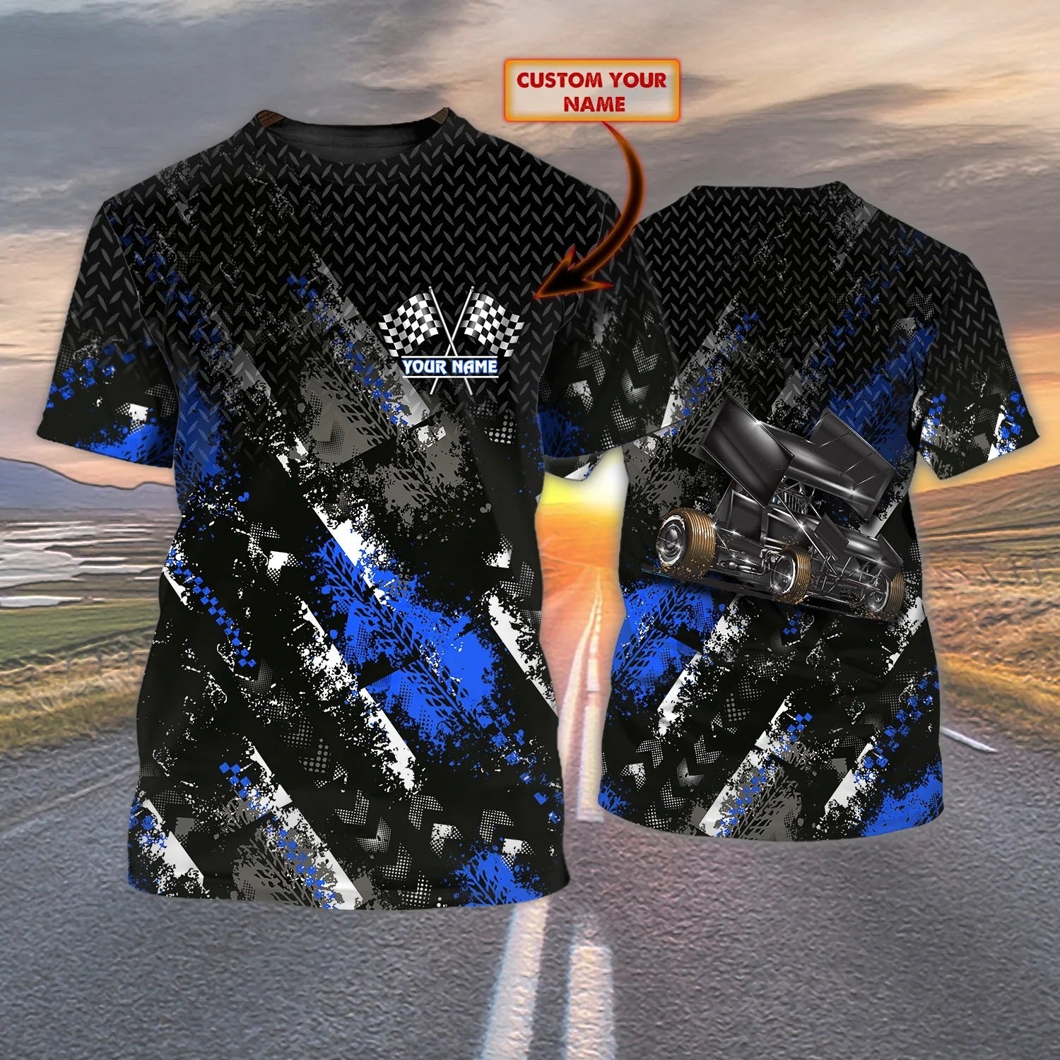 Custom With Name 3D All Over Print Dirt Track Racing T Shirt/ 3D Racing Shirt For Men And Women