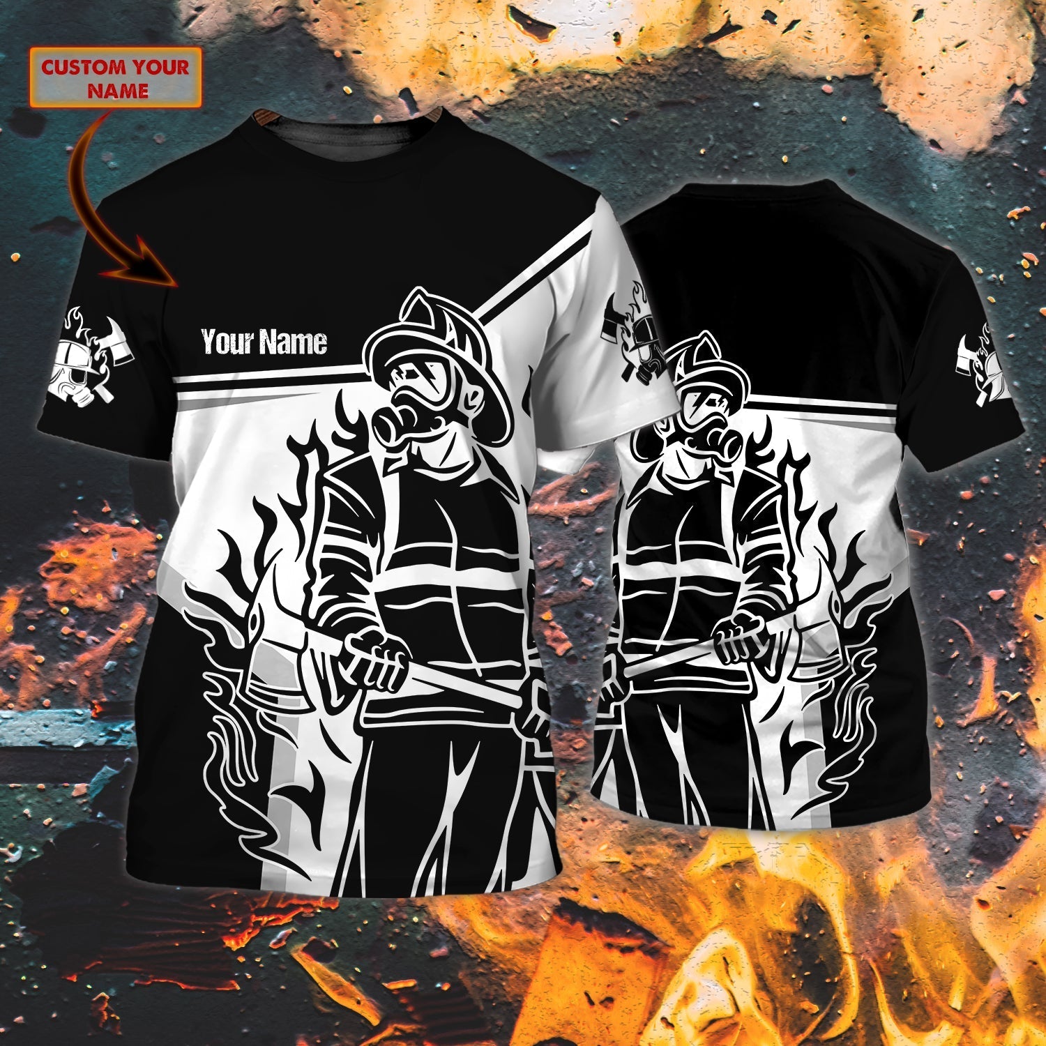 Custom Name Black Sublimation Fire Men Shirt/ Firefighter Job T Shirt/ Firefighter Husband Gifts