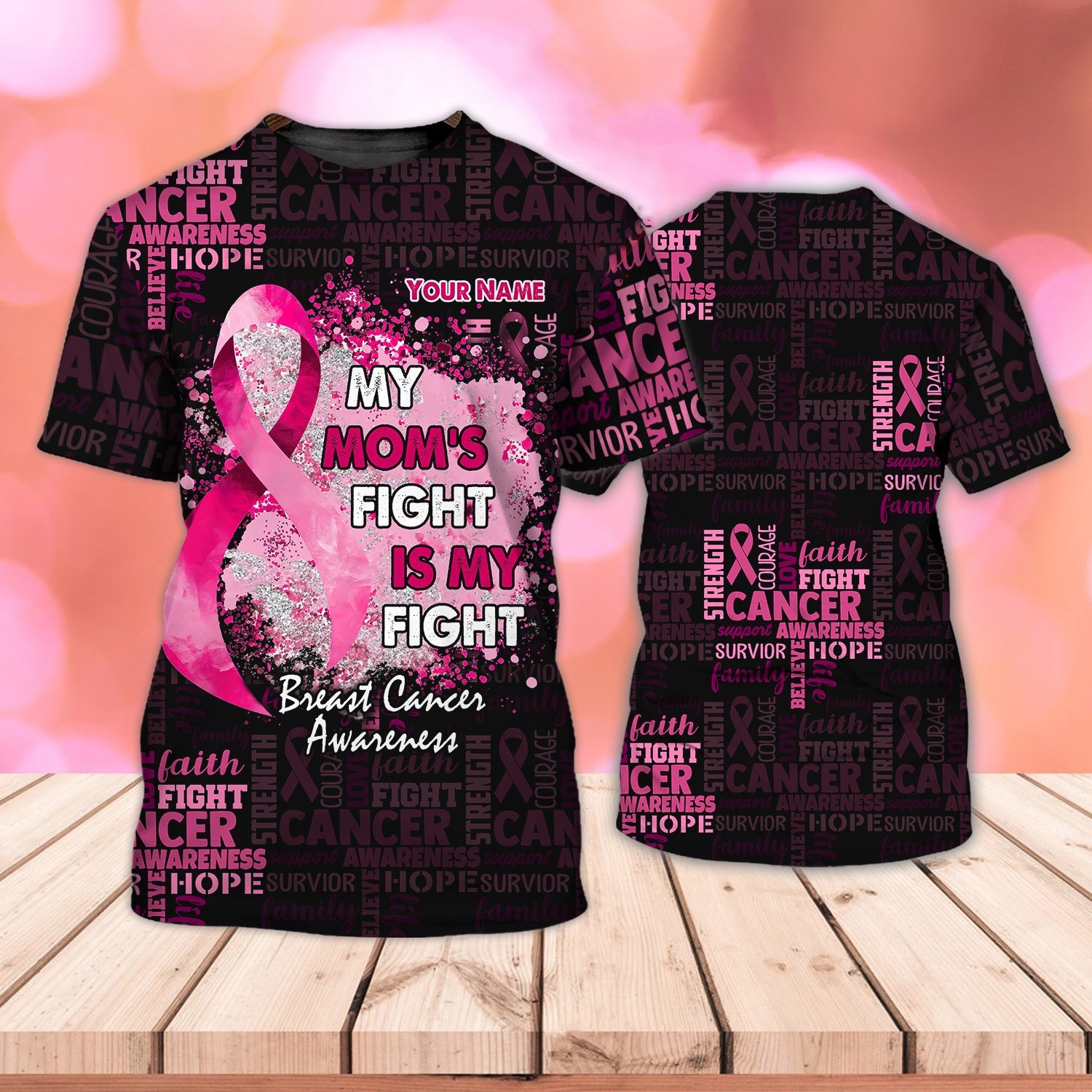 Personalized Pink Breast Cancer Awareness 3D All Over Print T Shirt