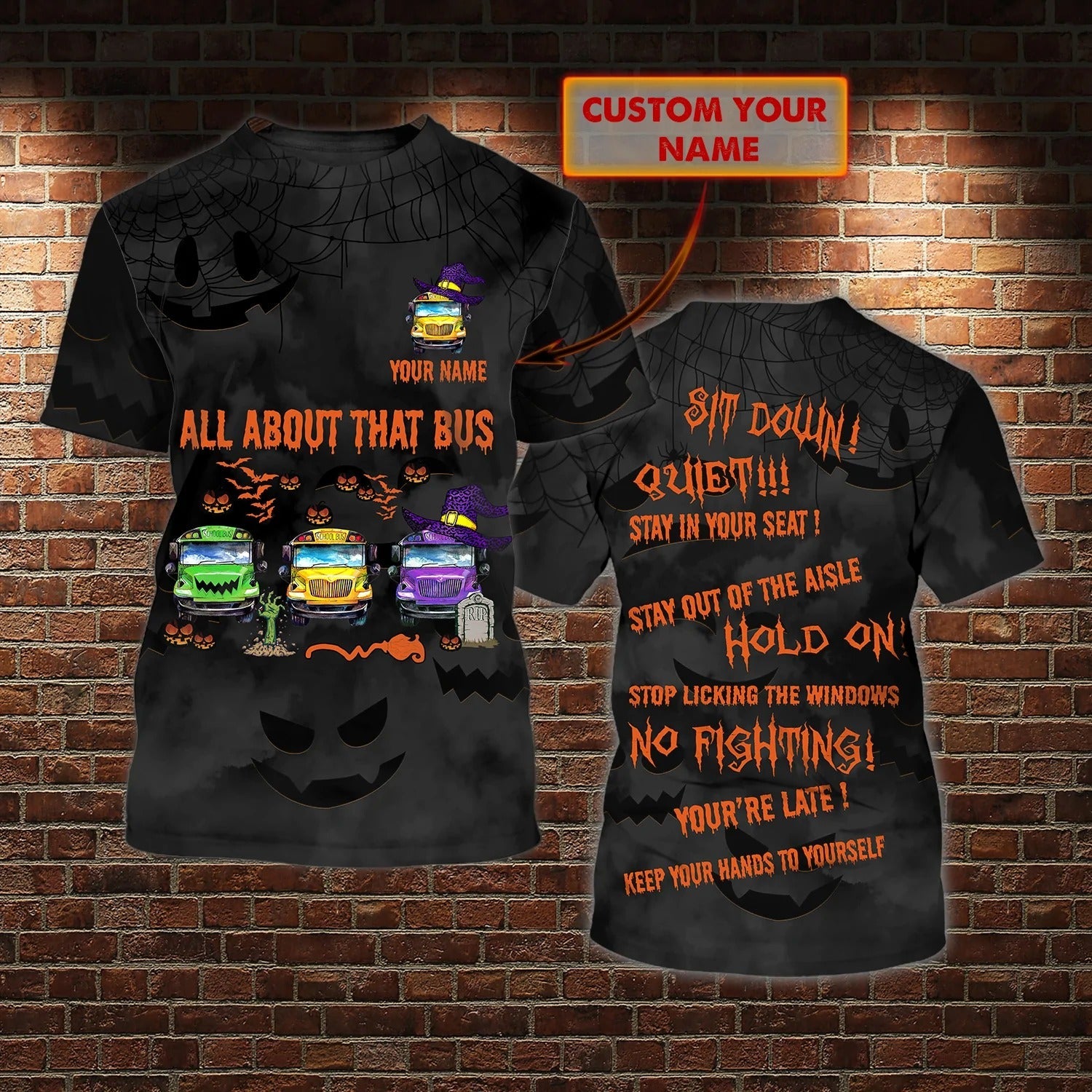 Custom 3D Print Bus School Halloween T Shirt Men Women/ All About That School Bus Shirts For Halloween