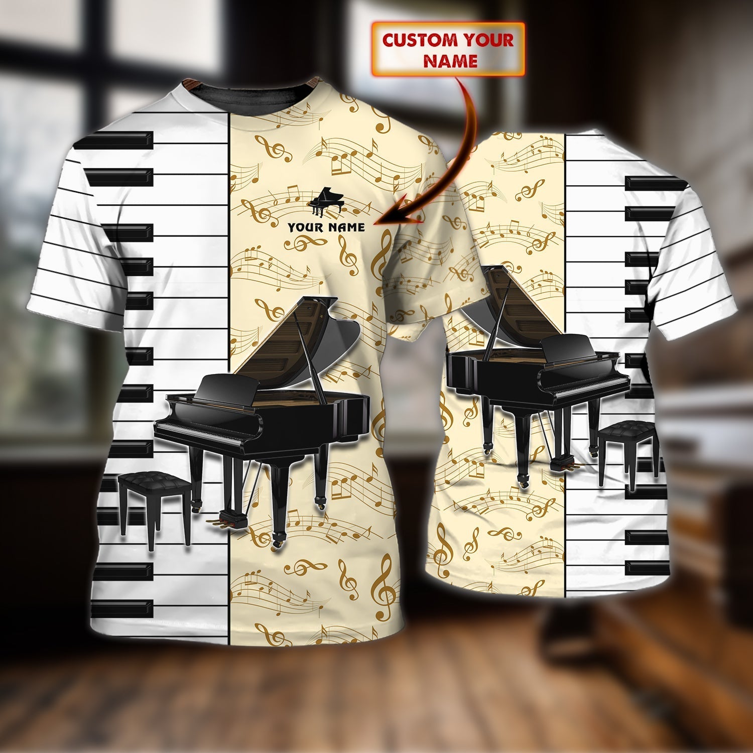 Personalized Love Piano T Shirt/ 3D All Over Printed Piano Shirt/ Gift For Piano Lovers
