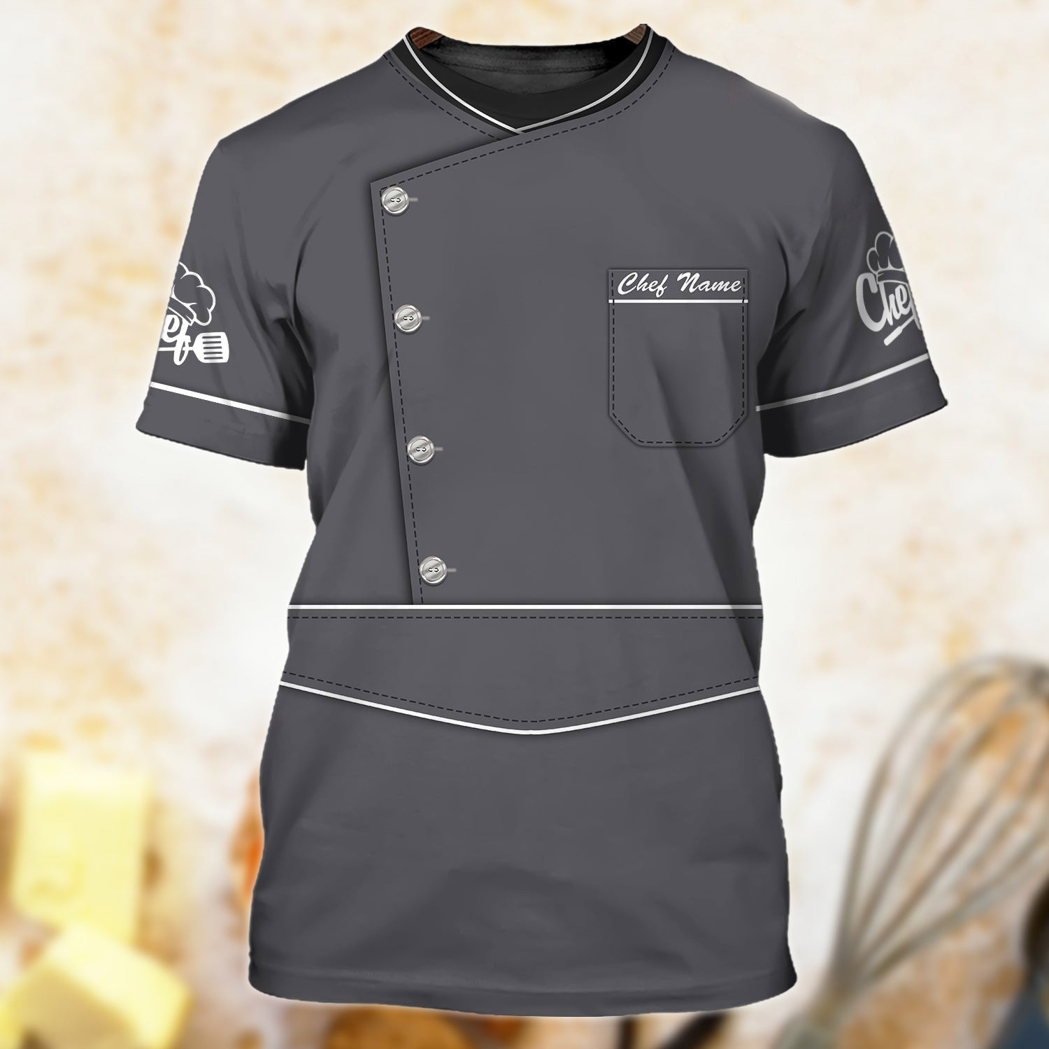 Custom Name Grey T Shirt For A Master Chef Cooking Lover Chef Uniform