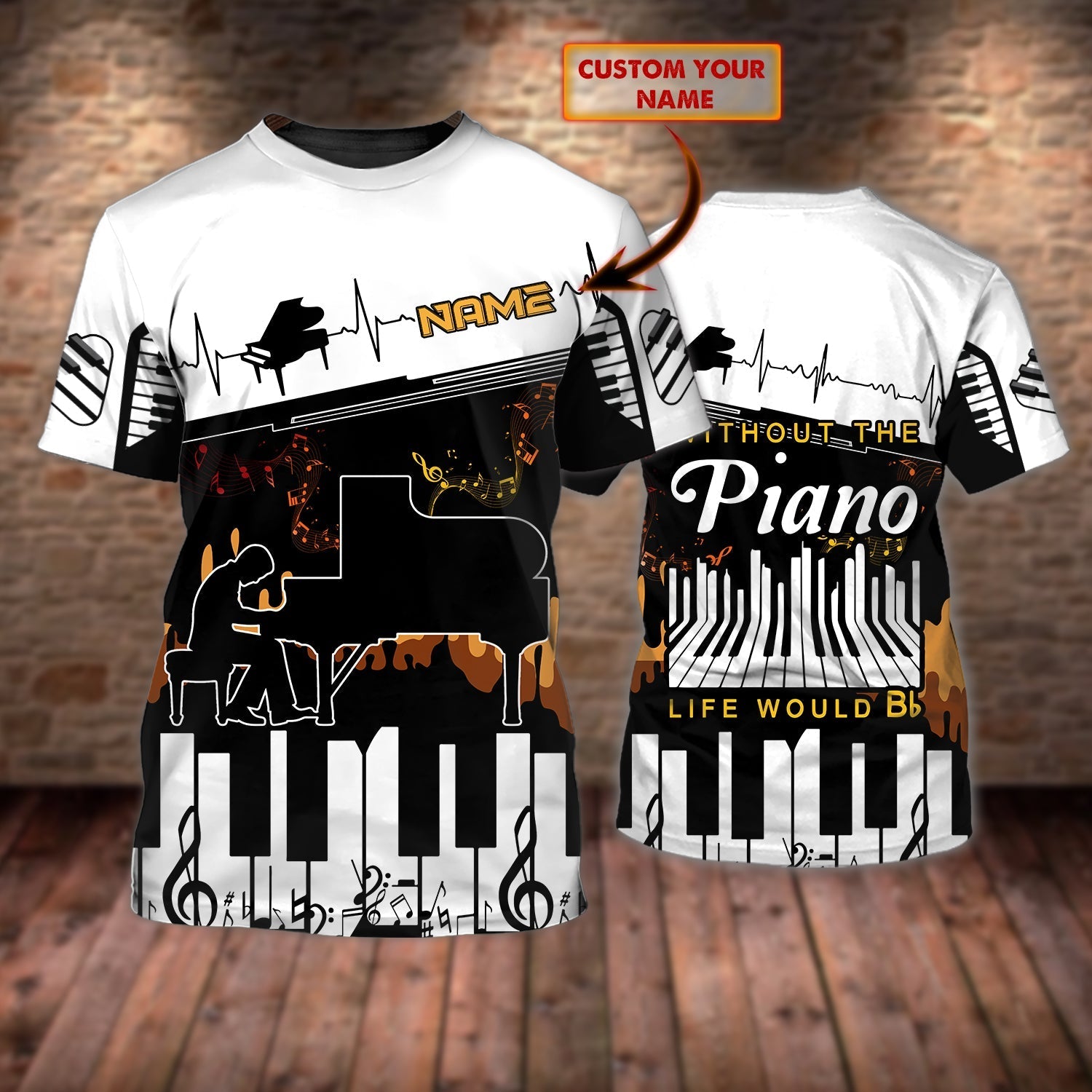 Personalized Piano Tshirt Full Print/ Playing Piano Shirts/ 3D Men''S Piano Tshirt/ Pianist Shirts