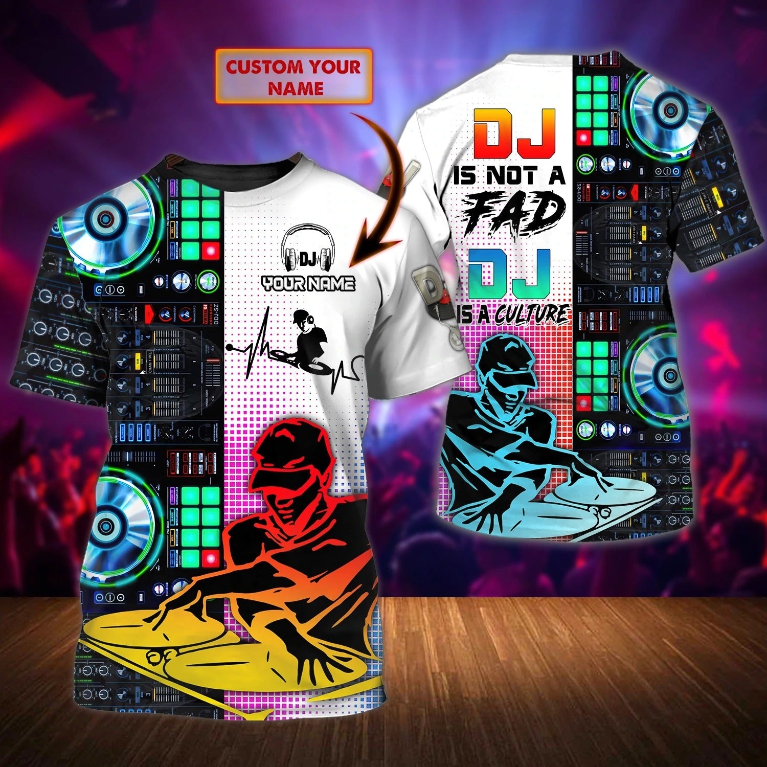 Customized With Name Colorful 3D T Shirt For Dj/ Unisex 3D Deejay Tee Shirts/ Musican Playing Dj Shirts