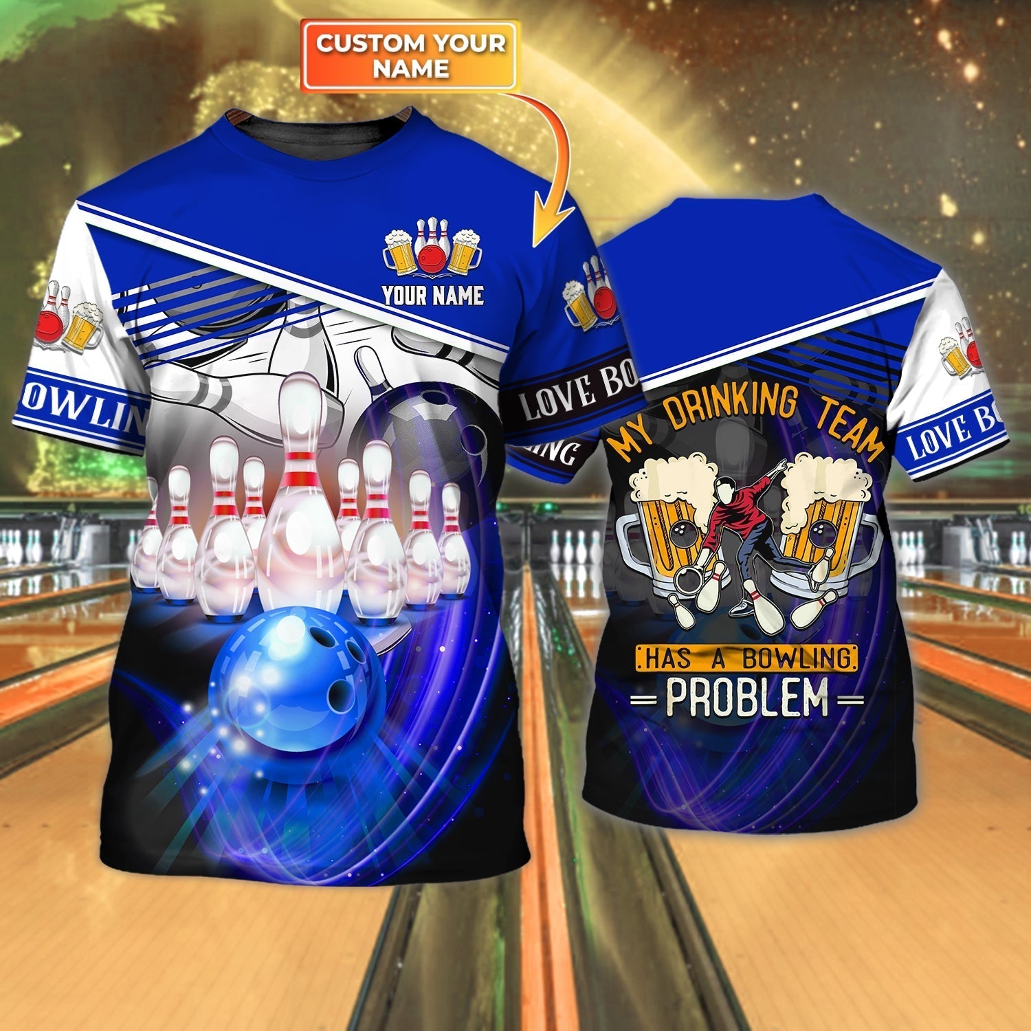 Customized 3D All Over Printed Blue Bowling Tshirt/ Bowling And Beer T Shirts/ Love Bowling Shirts