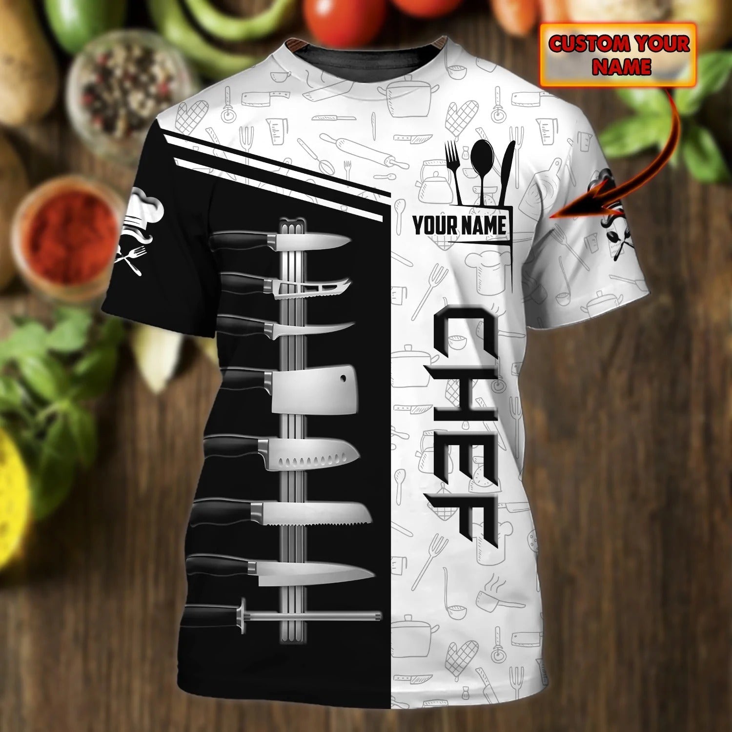 Personalized 3D All Over Printed Chef Shirt/ Chef Knife Spoon Shirts/ Gift For Chef