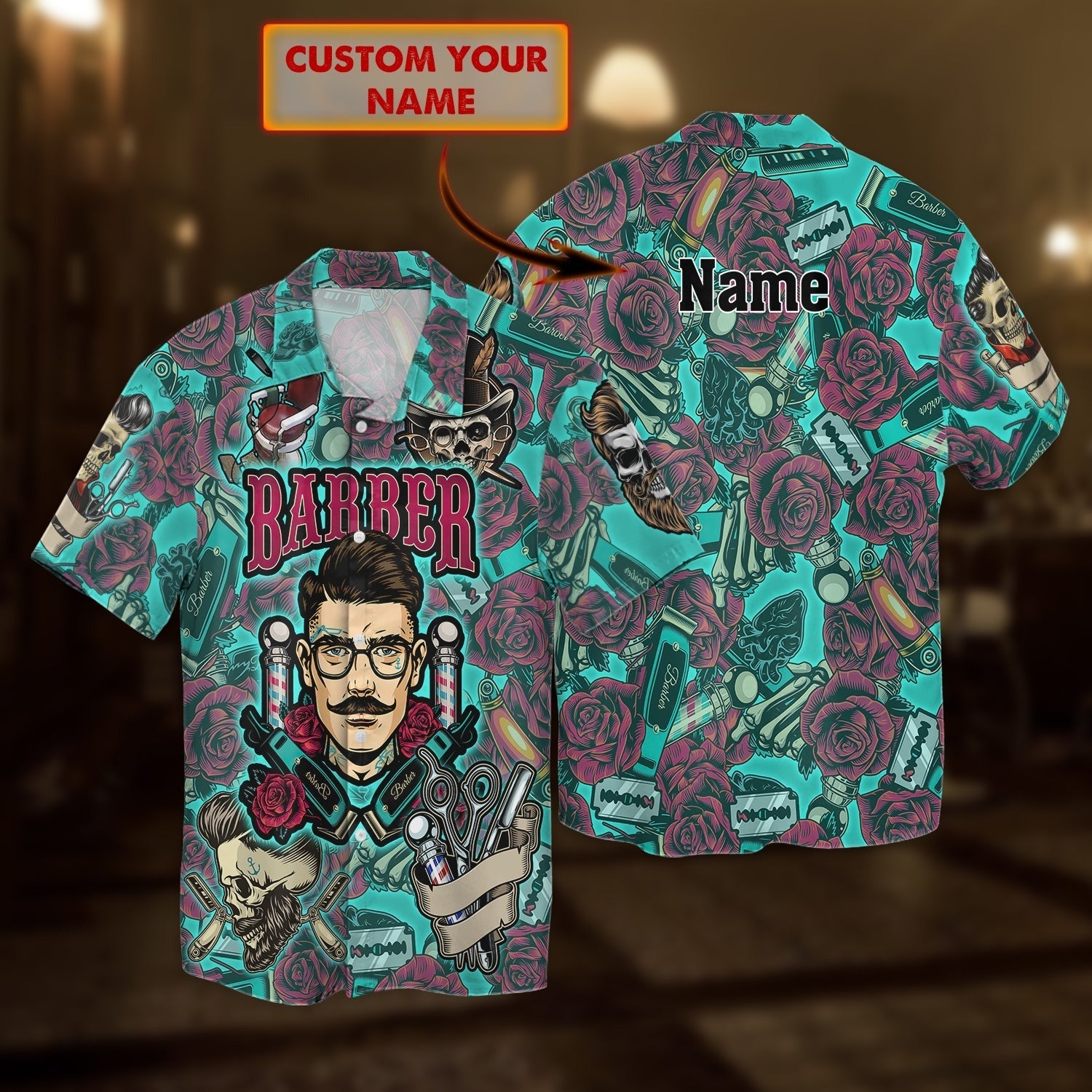 Customized Skull Hawaiian Shirt For A Barber/ Barber Skull Hawaiian Shirts For Men And Women/ Barber Gifts