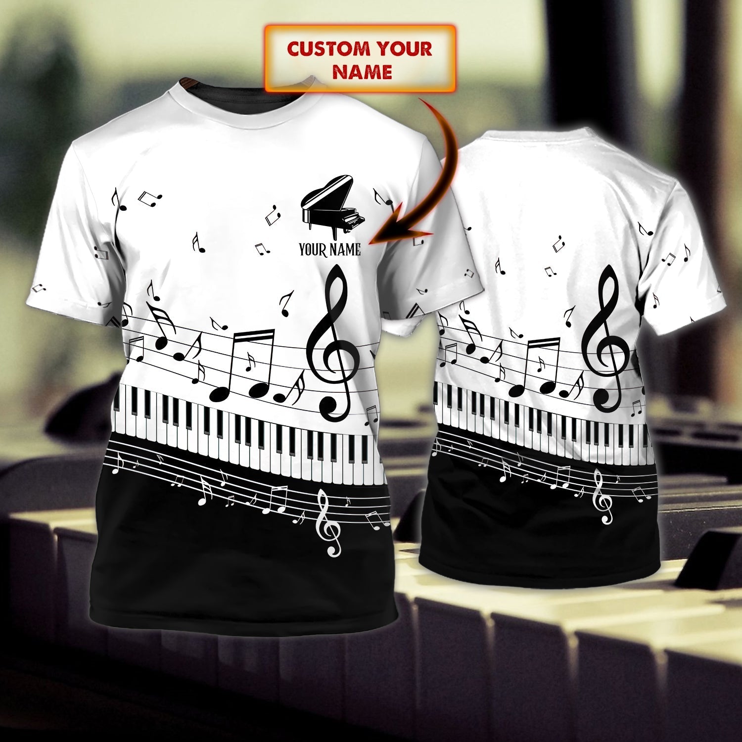 Personalized White 3D Shirt With Piano/ Sublimation Shirt For Piano Lover