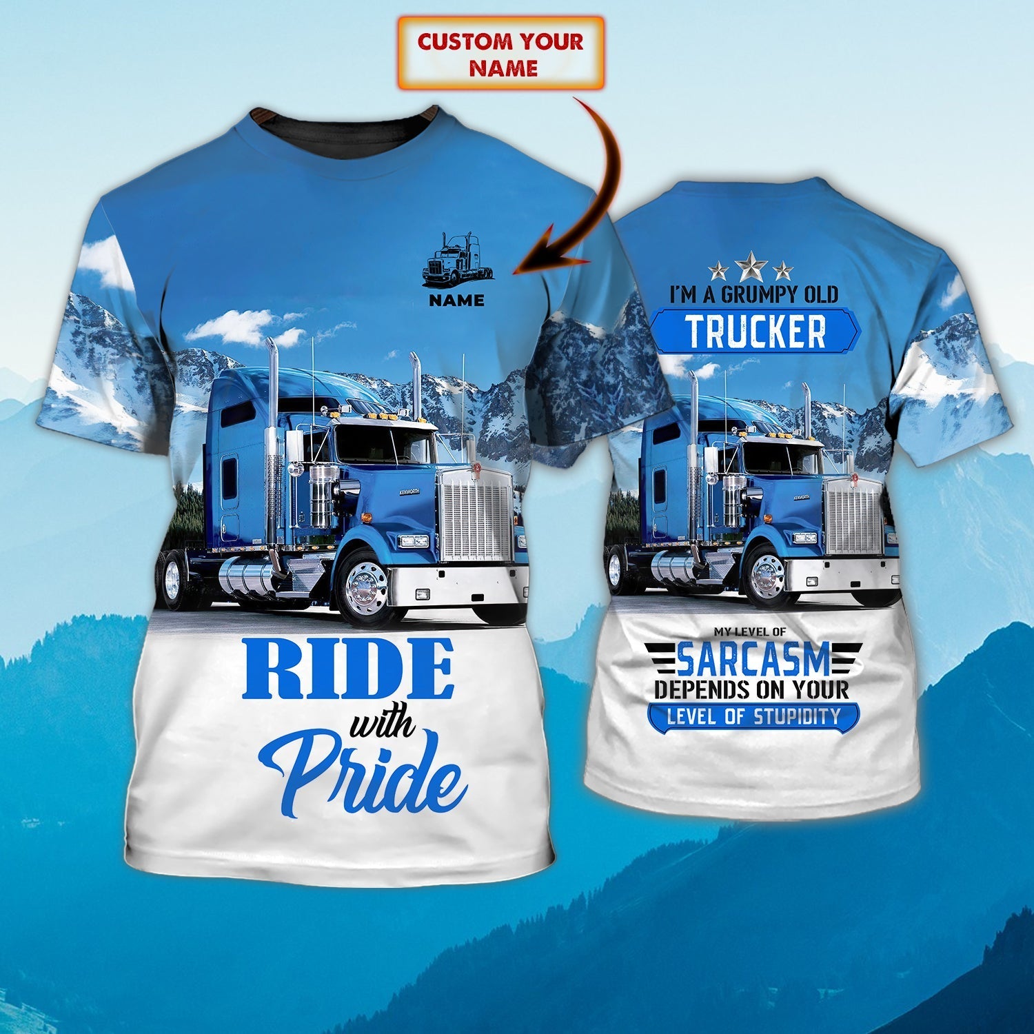 Customized Blue 3D Shirt For Trucker Man/ I''m A Grumpy Old Trucker T Shirts