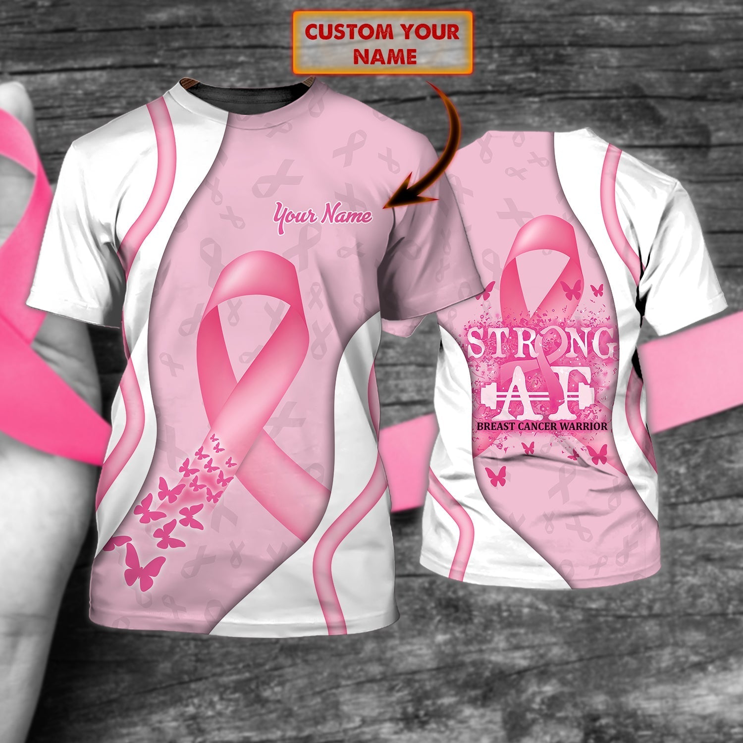 Pink Breast Cancer Awareness Shir/  Personalized Name 3D T-Shirt