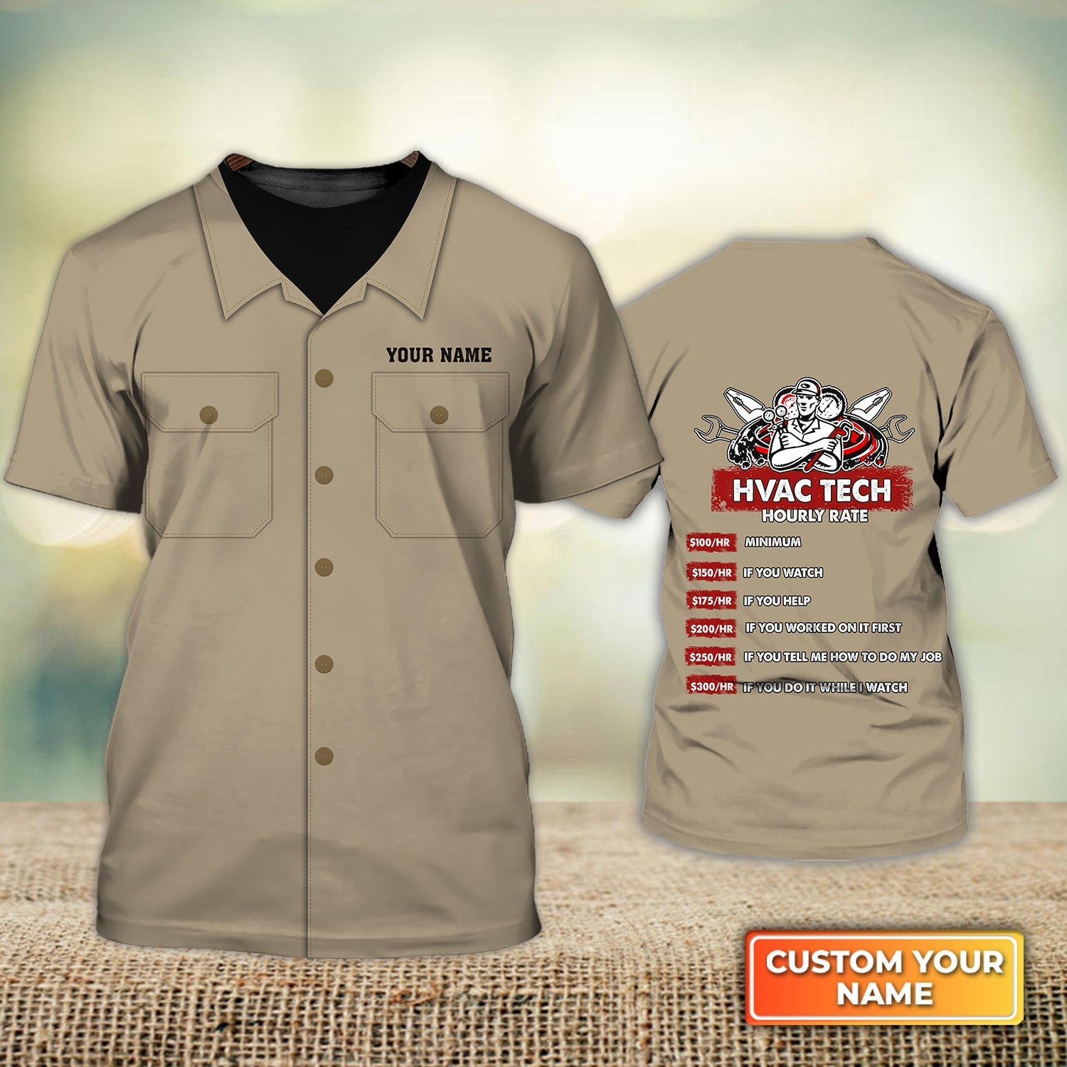 Personalized Hvac Tech Shirt Hourly Rate Hvac Tech Uniform 3D Tshirt