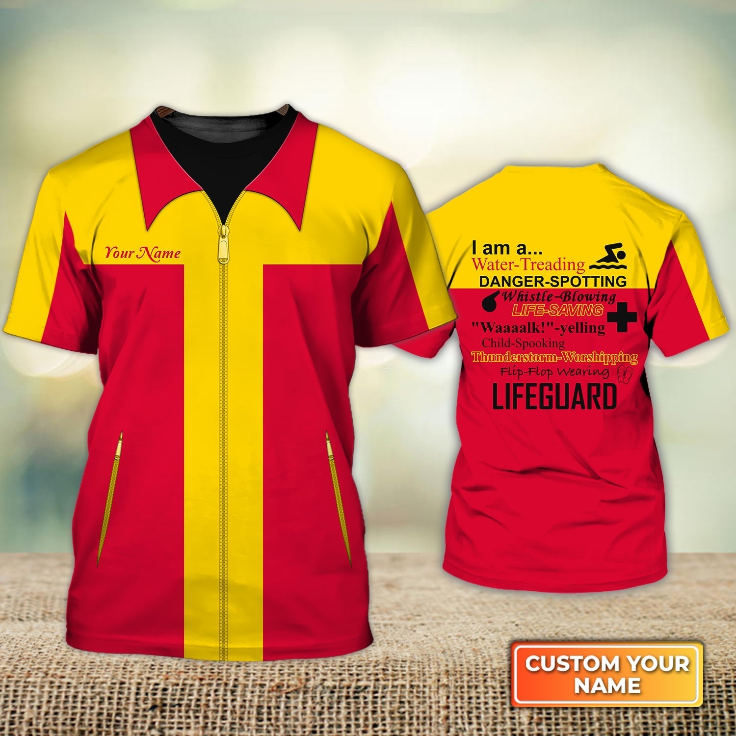 Custom 3D Shirt For Treading Water I Am A Water Treading Danger Beach Lifeguard Ocean Lifeguard Pool Lifeguard Unifom Red And Yellow