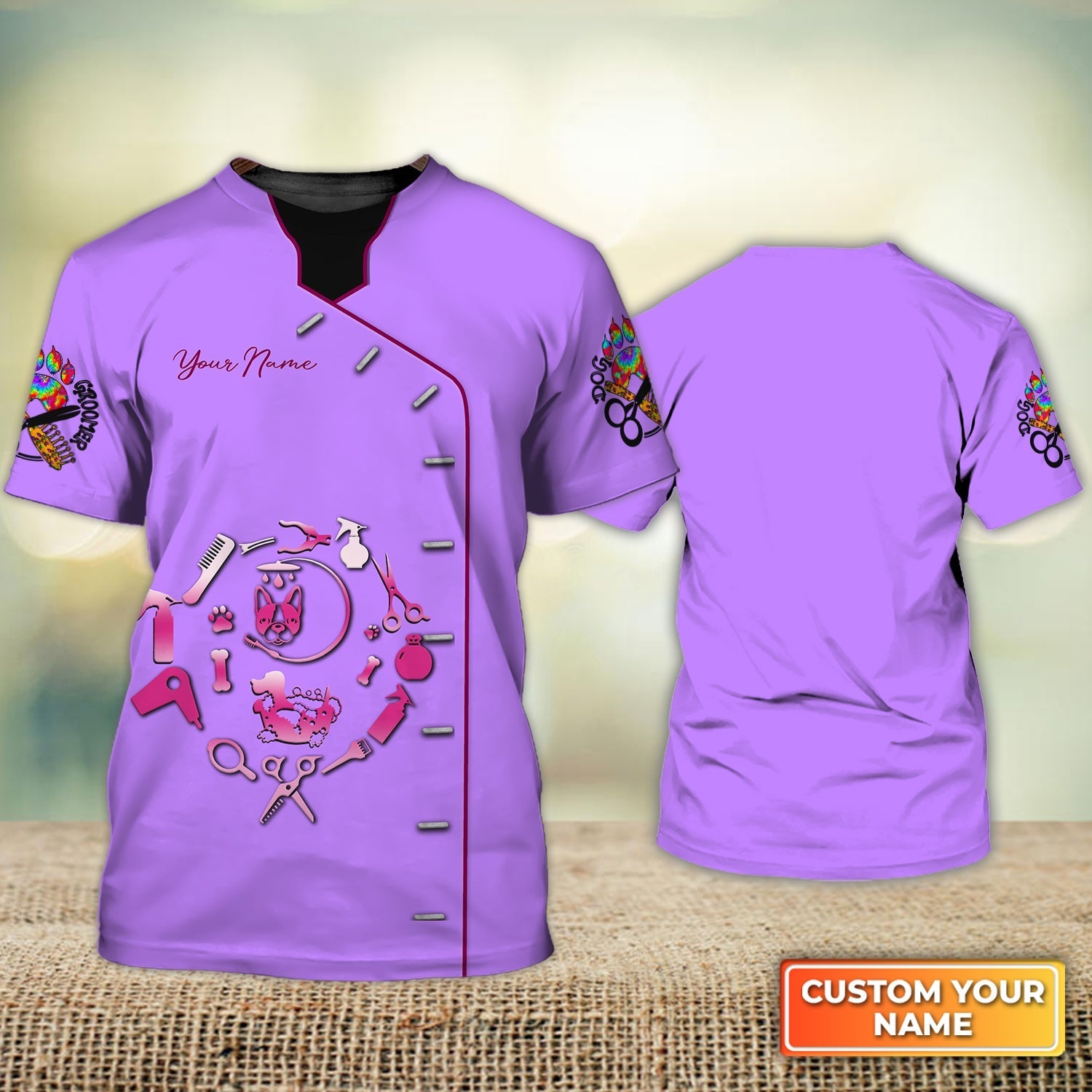 Custom Dog Groomer Shirt Pet Groomer Uniform Purple Salon Pet