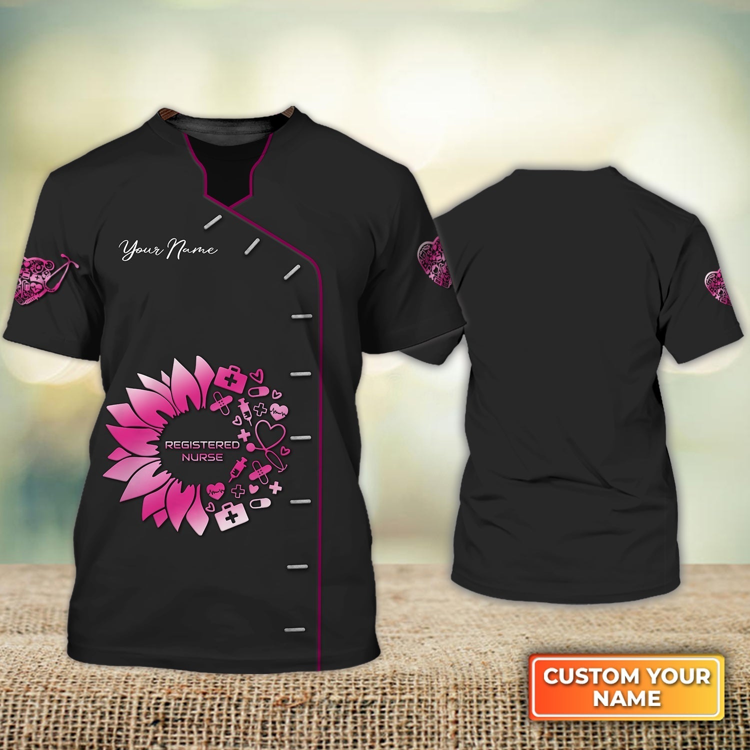 Custom 3D Love Nursing Love Nurse Life Registered Nurse Uniform Pink Flower Gift For Nurse Women