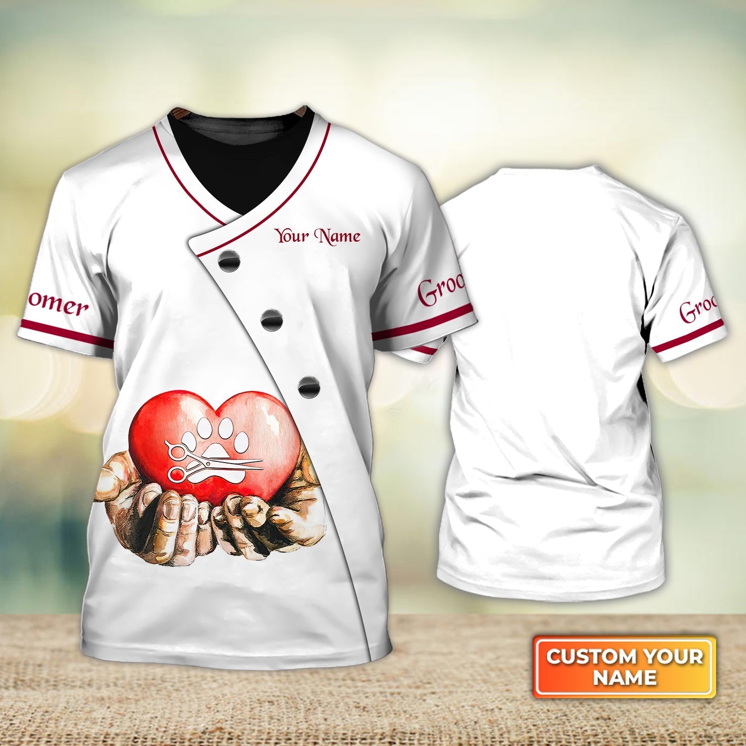 Custom 3D Groomer Shirt/ Heart Flower Dog Groomer Pet Groomer Uniform Salon Pet Shirts