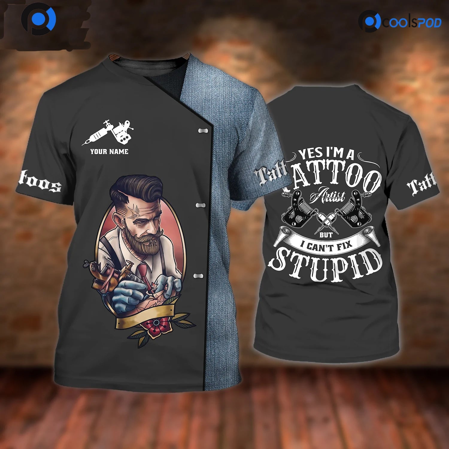 I Am A Tattoo Artist T Shirt/ Can''t Fix Stupid/ Funny T Shirt For Tattoo Lover/ 3D Tattoo Shirt