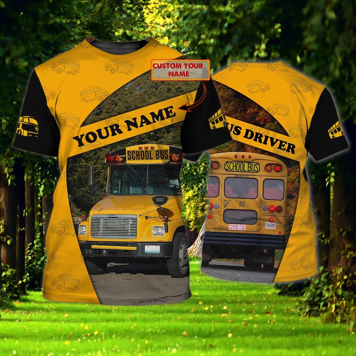 Personalized 3D Yellow School Bus Tshirt Men Women/ Best Gift For School Driver