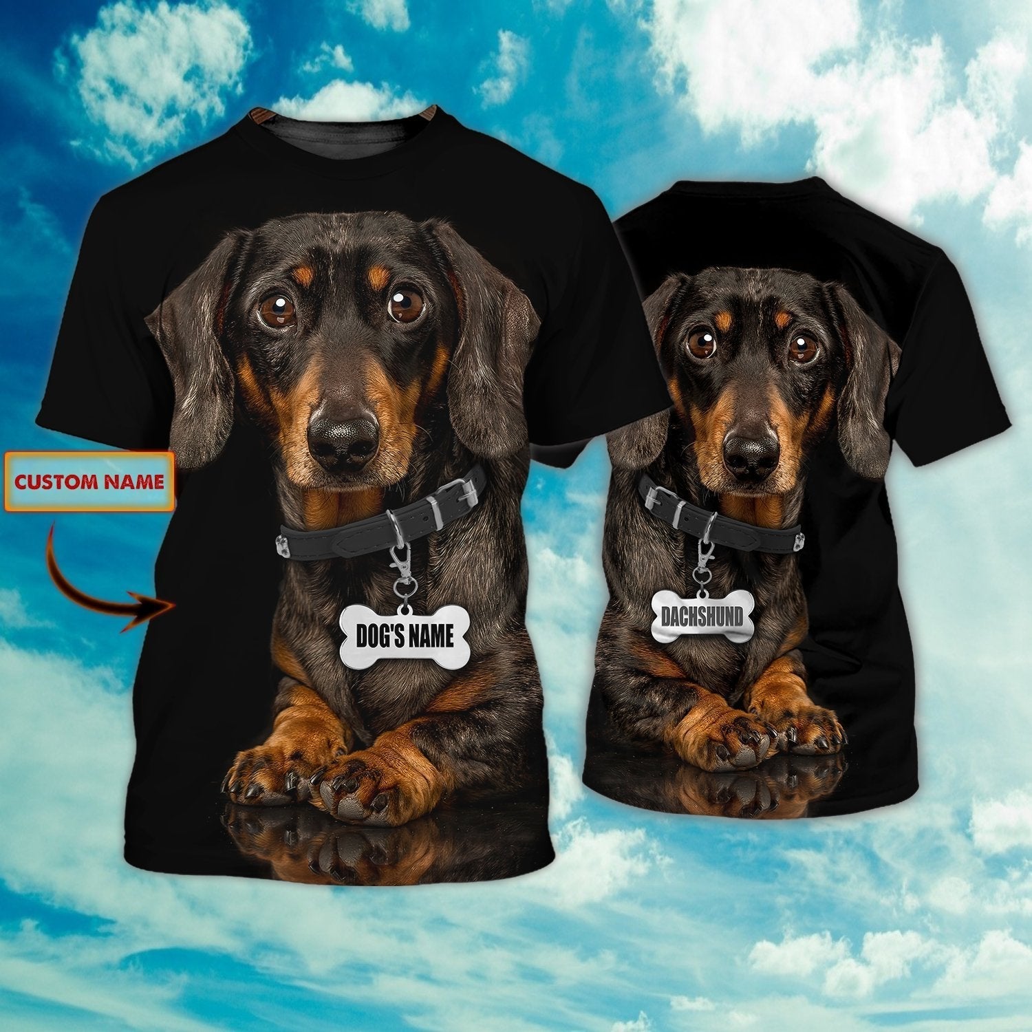 Custom Name Love Dachshund 3D Full Printed T Shirt/ Black Shirt For Dog Lovers